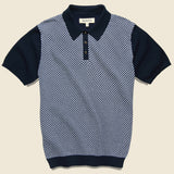 Jacquard Sweater Polo - Blue - Barque - STAG Provisions - Tops - S/S Knit
