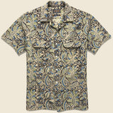 Open Collar Short Sleeve Botanical Block Print Shirt - Black - BEAMS+ - STAG Provisions - Tops - S/S Woven - Floral