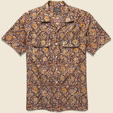 Open Collar Short Sleeve Botanical Block Print Shirt - Brown - BEAMS+ - STAG Provisions - Tops - S/S Woven - Floral
