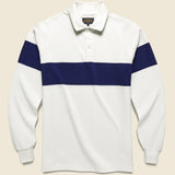 Pique Polo Panel Stripe - White/Navy - BEAMS+ - STAG Provisions - Tops - L/S Knit