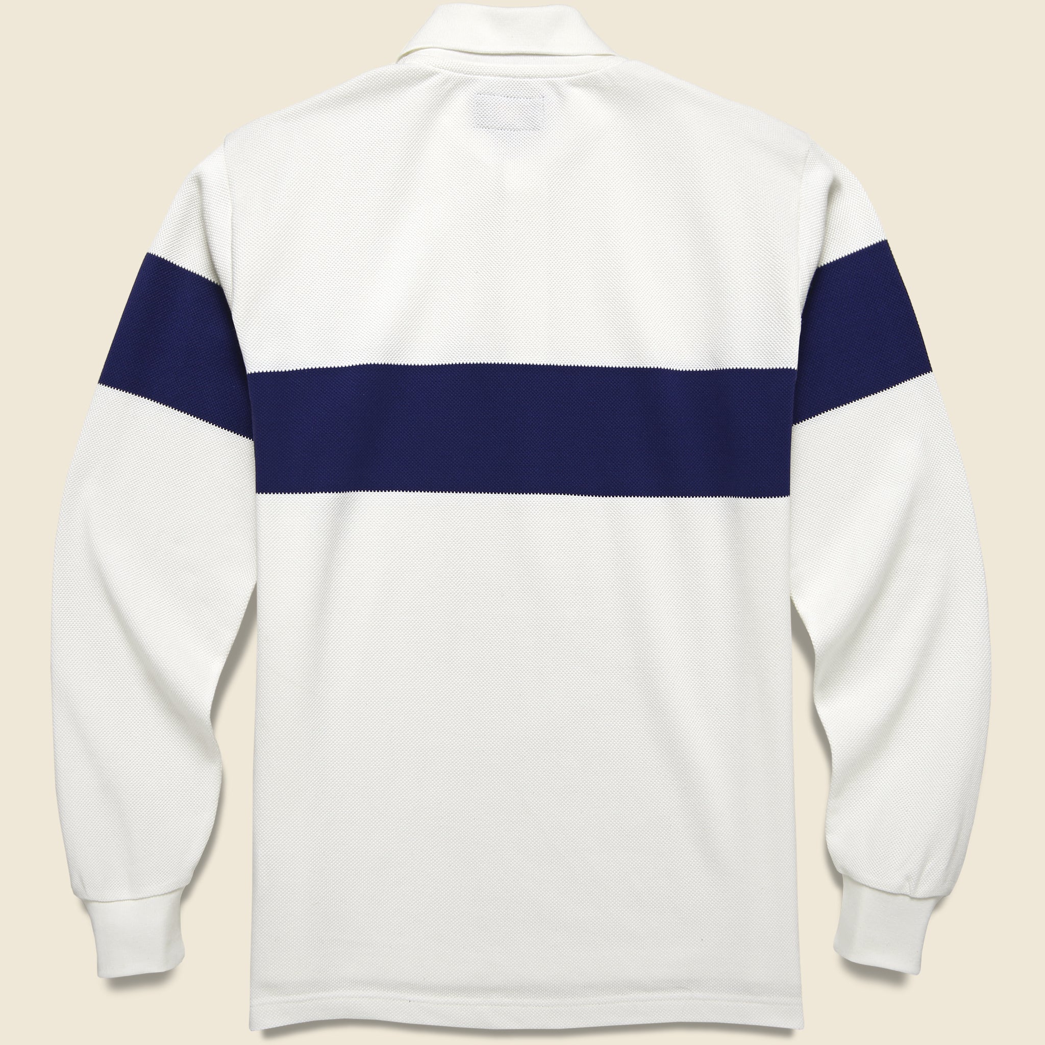 
                          Pique Polo Panel Stripe - White/Navy - BEAMS+ - STAG Provisions - Tops - L/S Knit
                        