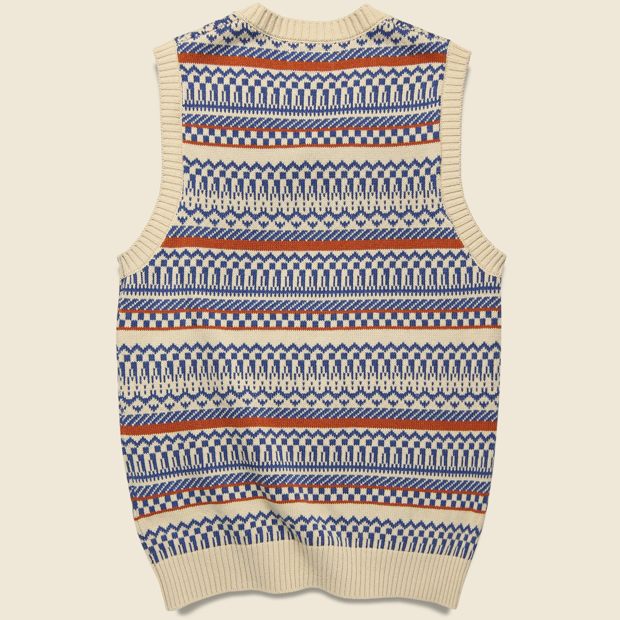 Fair Isle Knit Vest - Natural/Sax/Orange - BEAMS+ - STAG Provisions - Tops - Sweater