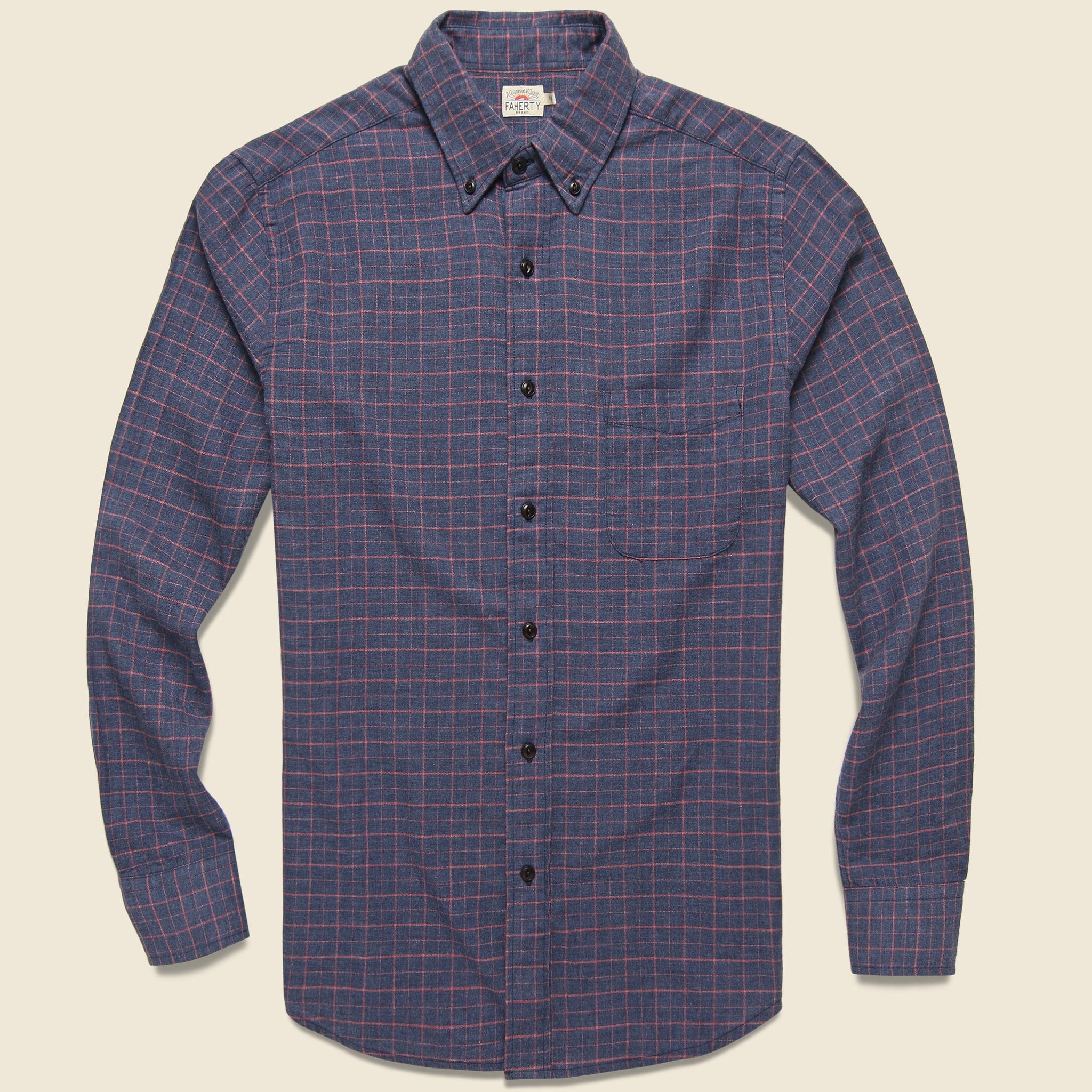 Windowpane Pacific Shirt - Charcoal/Coral - Faherty - STAG Provisions - Tops - L/S Woven - Plaid
