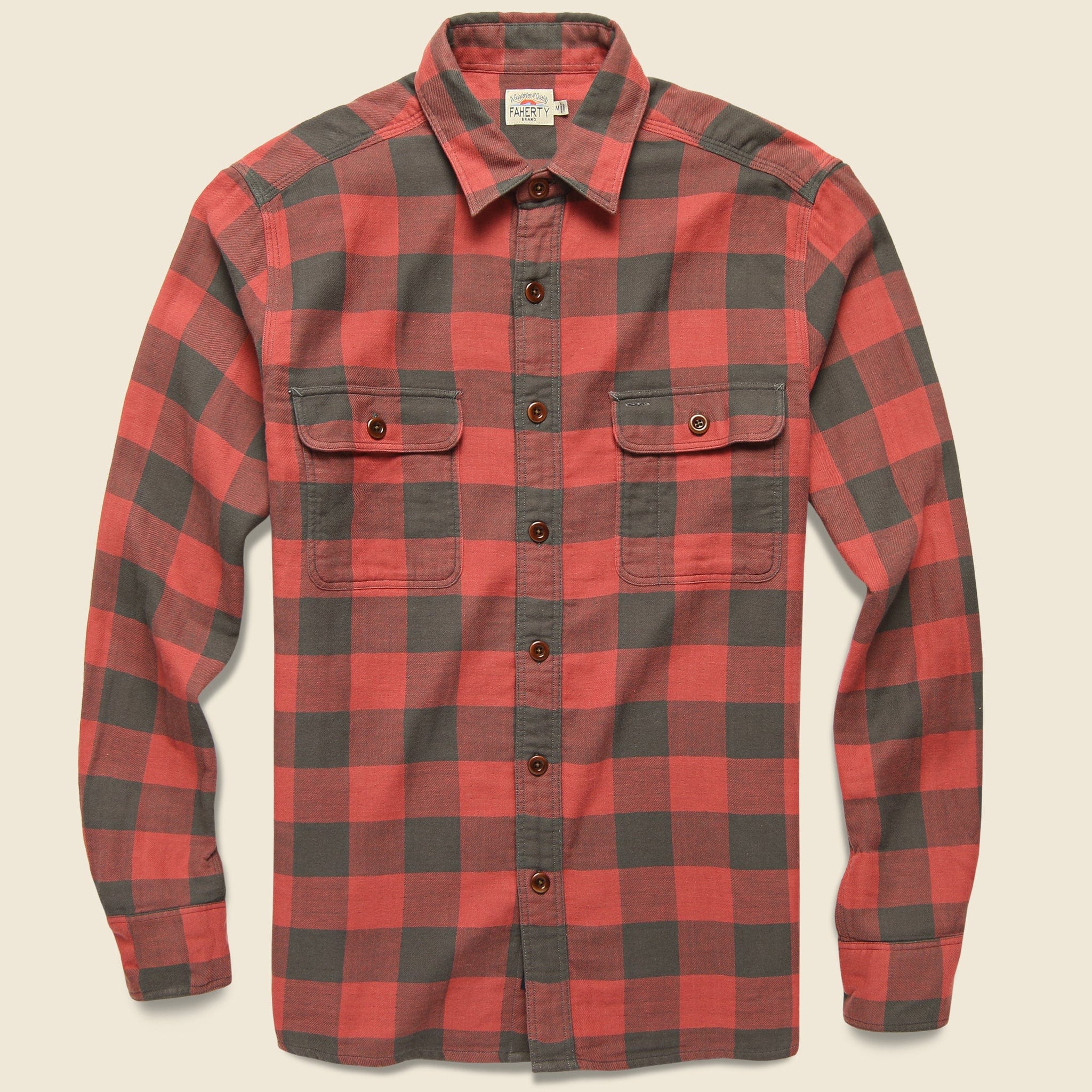 The Buffalo Workshirt - Vintage Red Charcoal - Faherty - STAG Provisions - Tops - L/S Woven - Plaid