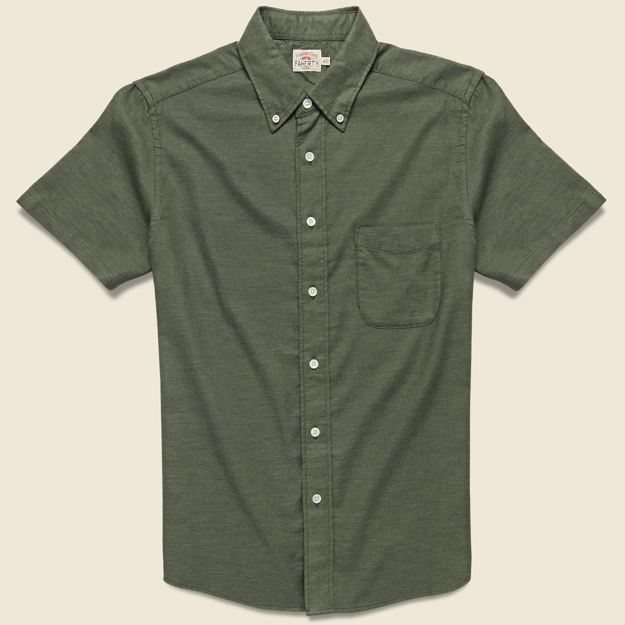 Stretch Oxford Shirt - Olive - Faherty - STAG Provisions - Tops - S/S Woven - Solid