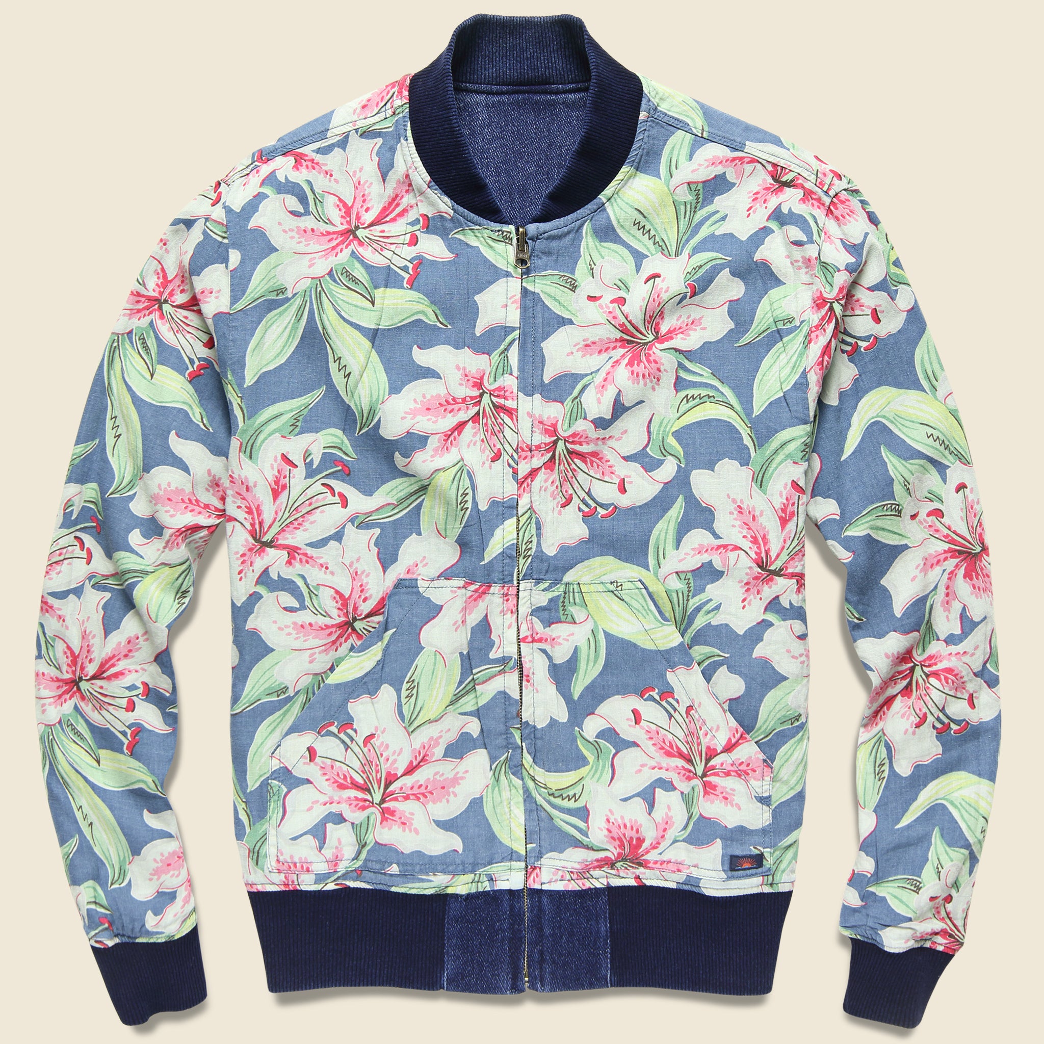 
                          Reversible Indigo Bomber - Indigo/Hibiscus - Faherty - STAG Provisions - Outerwear - Coat / Jacket
                        