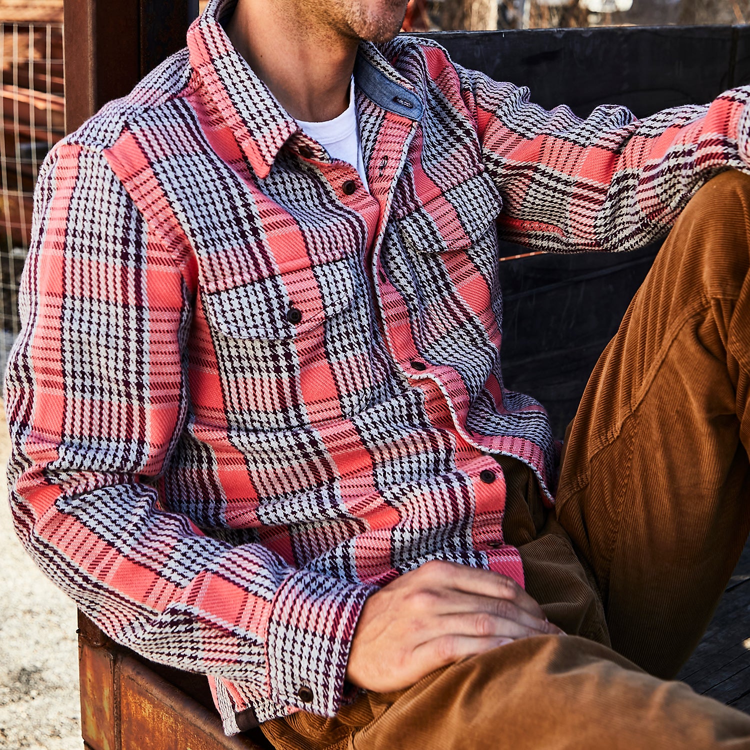 
                          Blanket Shirt - Bright Coral Graph Plaid - Outerknown - STAG Provisions - Tops - L/S Woven - Plaid
                        