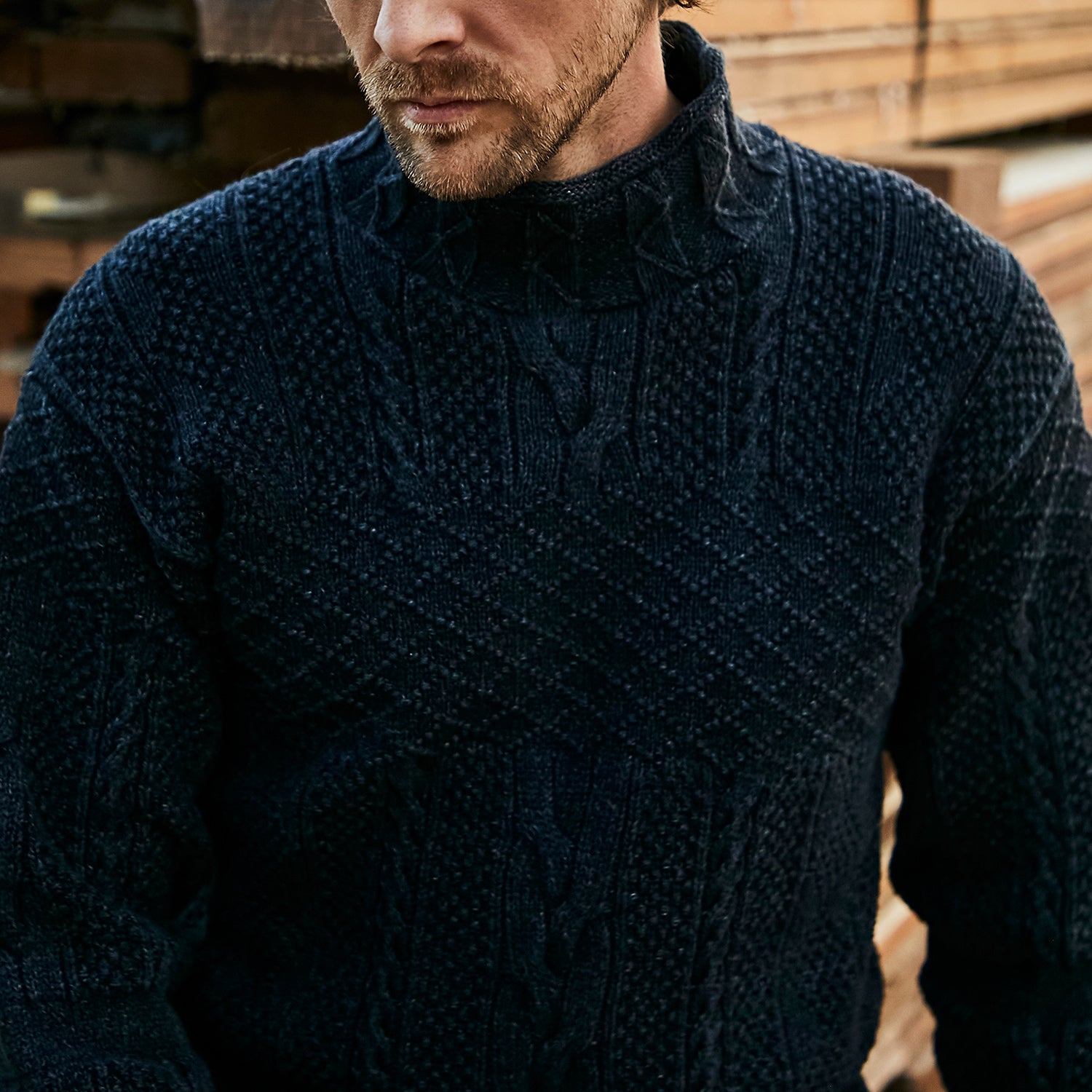 
                          Roll Neck Cable Knit Sweater - Black Indigo - RRL - STAG Provisions - Tops - Sweater
                        