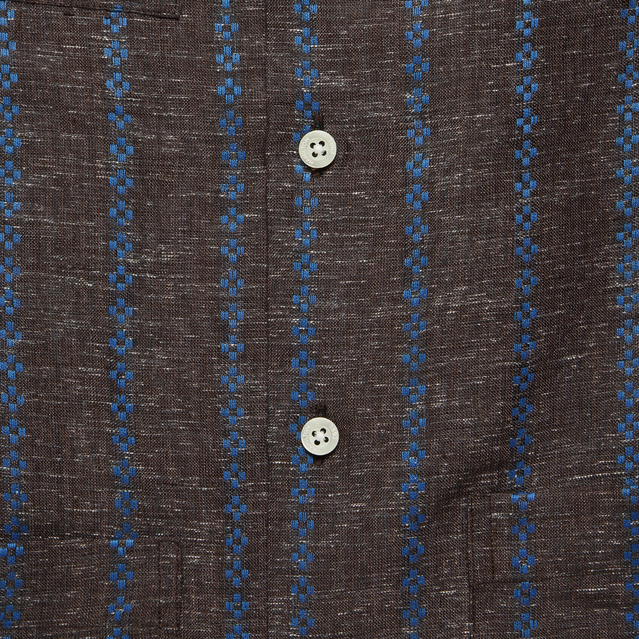 
                          Embroidered Stripe Guayabera Shirt - Brown/Blue - Hamilton Shirt Co. - STAG Provisions - Tops - S/S Woven - Other Pattern
                        