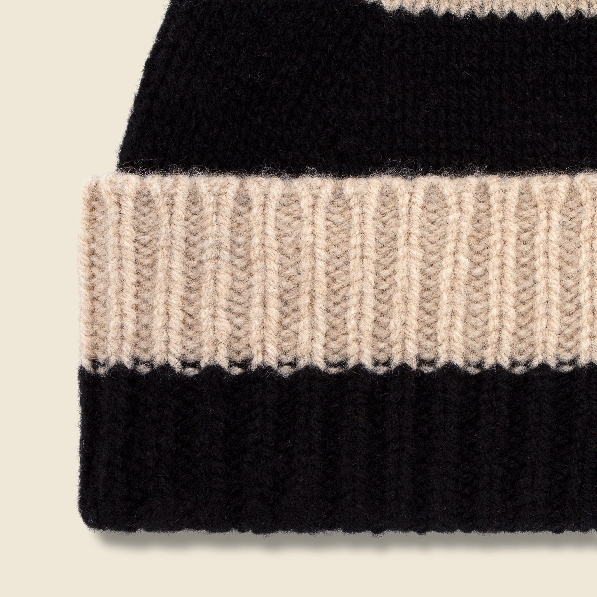 
                          Stripe Pompom Hat - Black/Oatmeal - Jo Gordon - STAG Provisions - Accessories - Scarves
                        