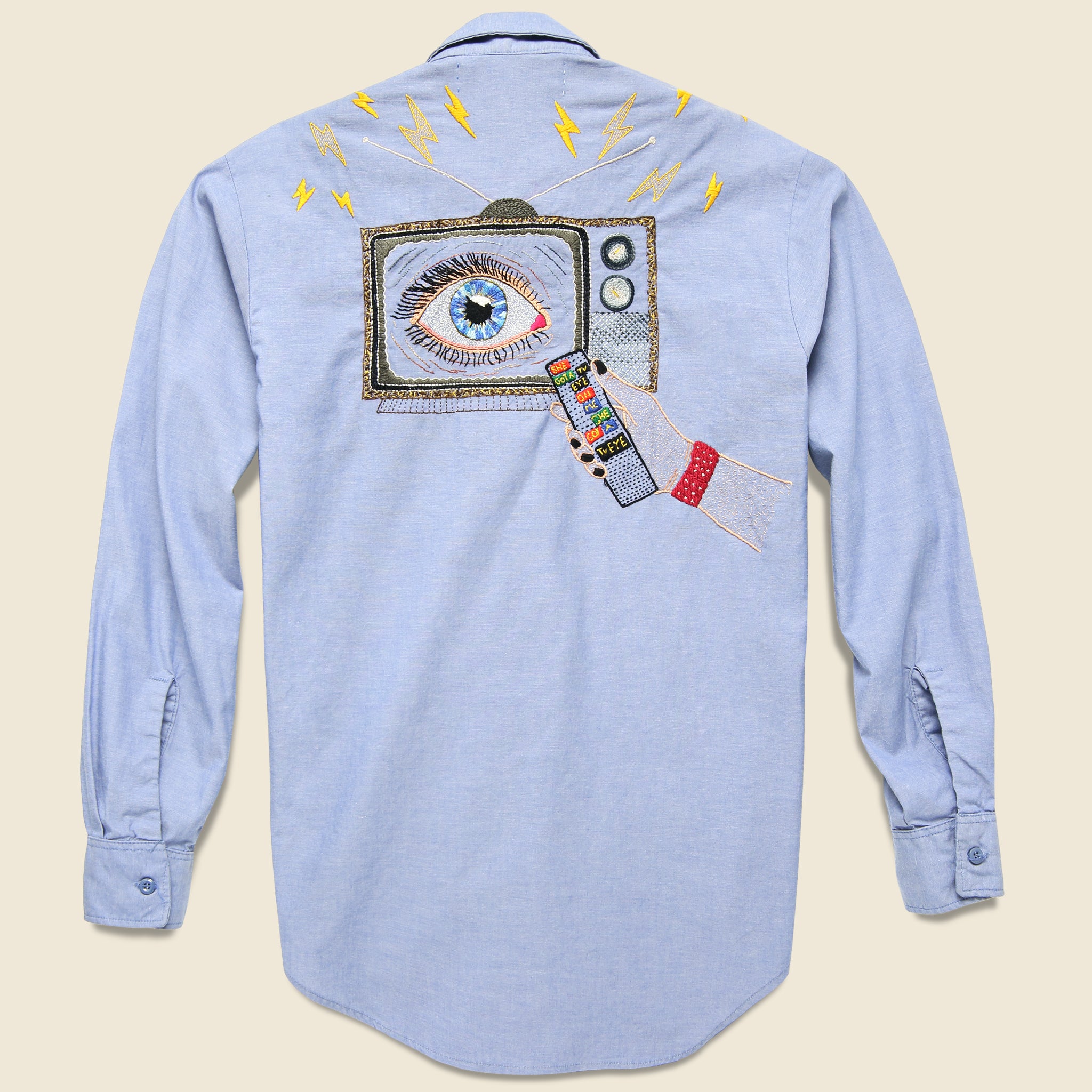Embroidered Chambray Shirt - She Got a TV Eye on Me - Jolly Knot Club - STAG Provisions - One & Done - Apparel