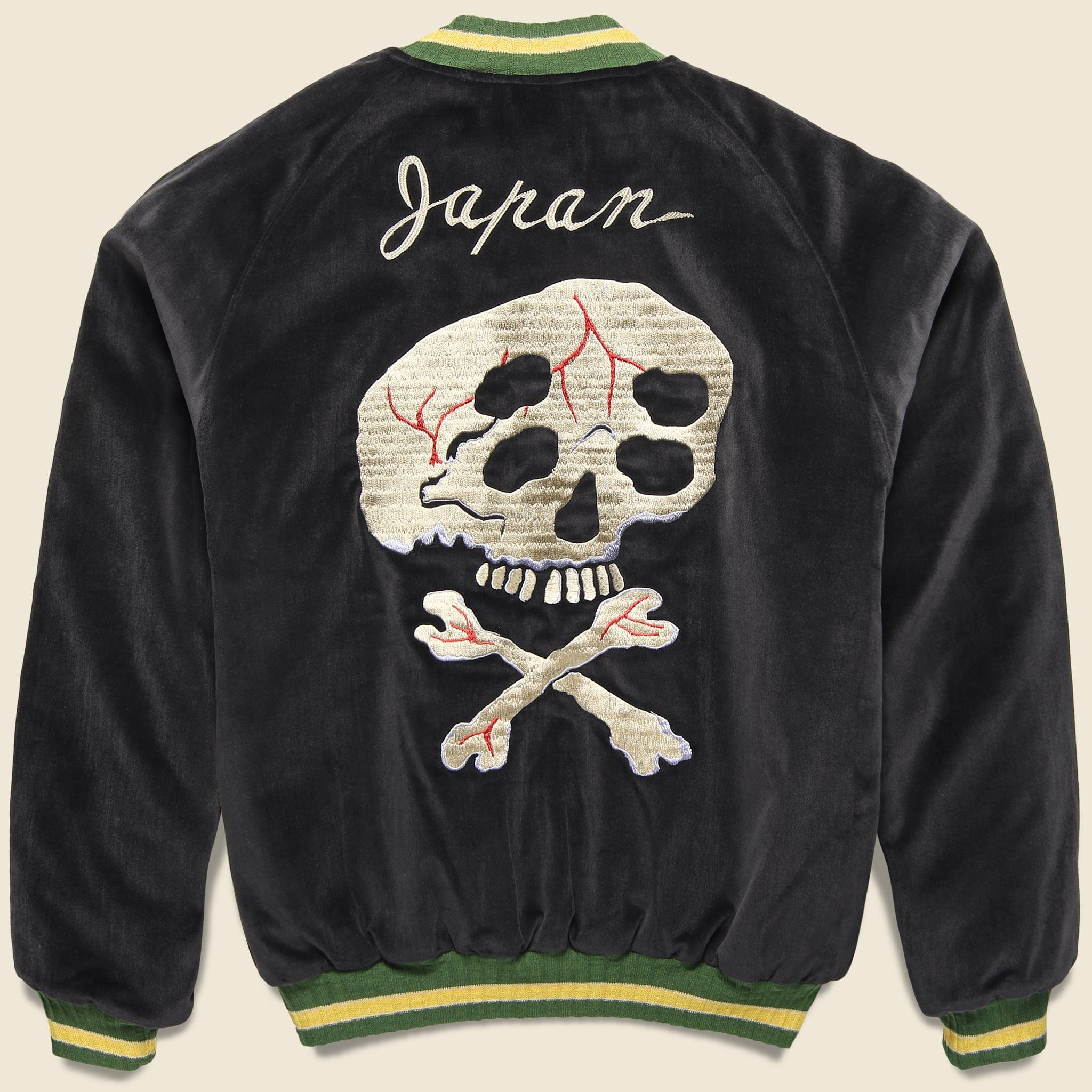 
                          Sulfur Dyed Velvet RAIN SKULL Souvenir Jacket - Black - Kapital - STAG Provisions - Outerwear - Coat / Jacket
                        