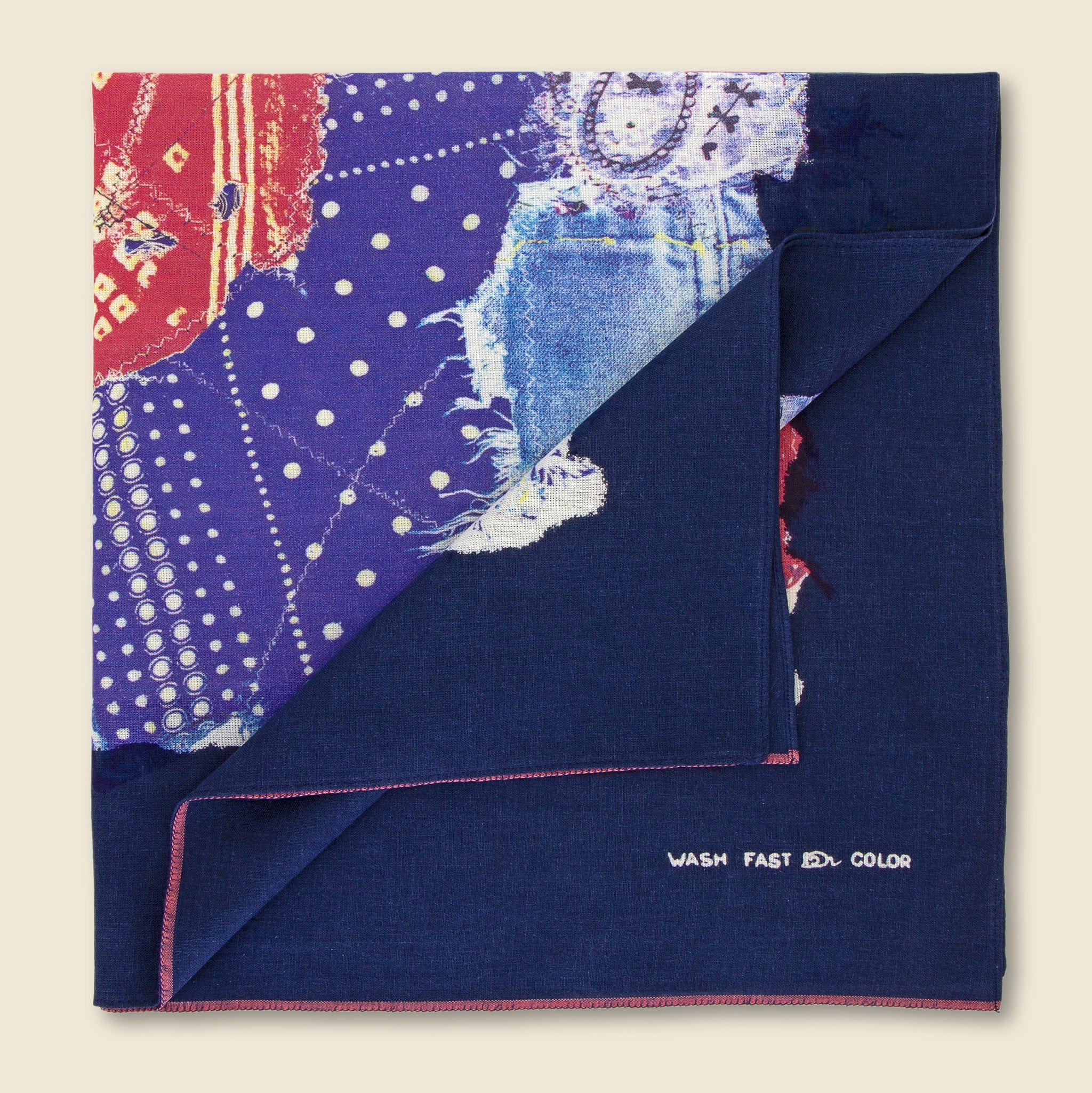 
                          Smile Bandana Patchwork Selvedge Bandana - Navy - Kapital - STAG Provisions - Accessories - Bandanas
                        