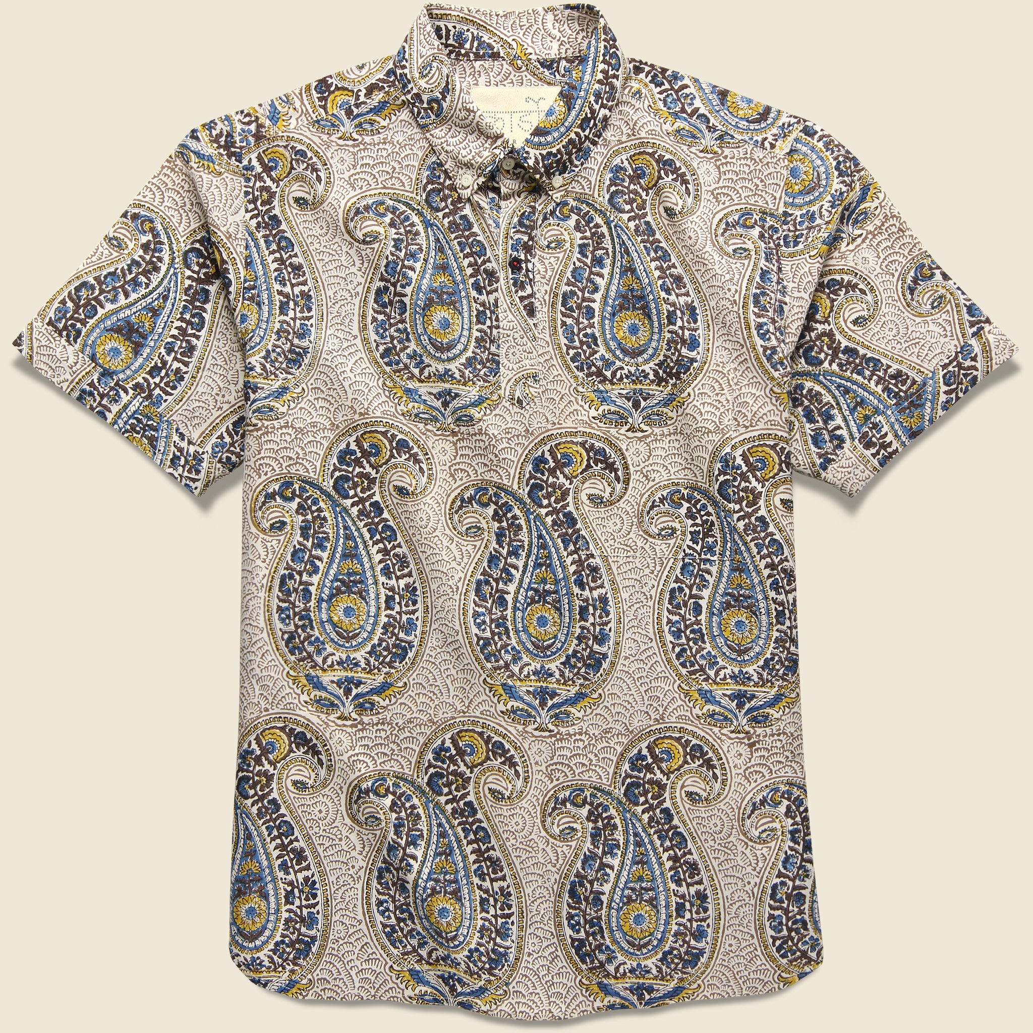 Henry Big Paisley Block Print Shirt - Tan/Gold/Blue - Kardo - STAG Provisions - Tops - S/S Woven - Other Pattern