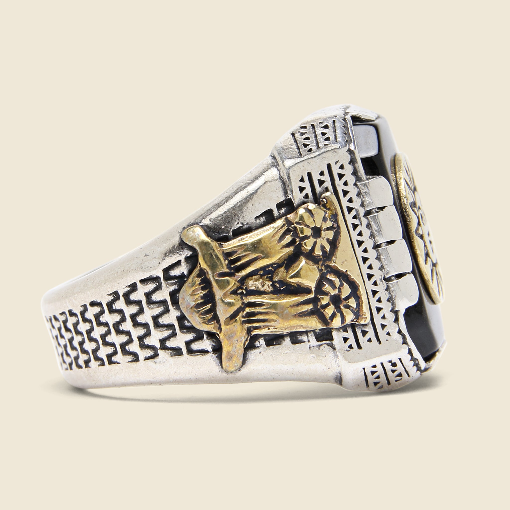 
                          Ornate Aztec Ring - Silver/Brass - LHN Jewelry - STAG Provisions - Accessories - Rings
                        