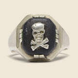 Skull Ring - Sterling Silver & Black Leather - Vintage - STAG Provisions - One & Done - Accessories & Jewelry