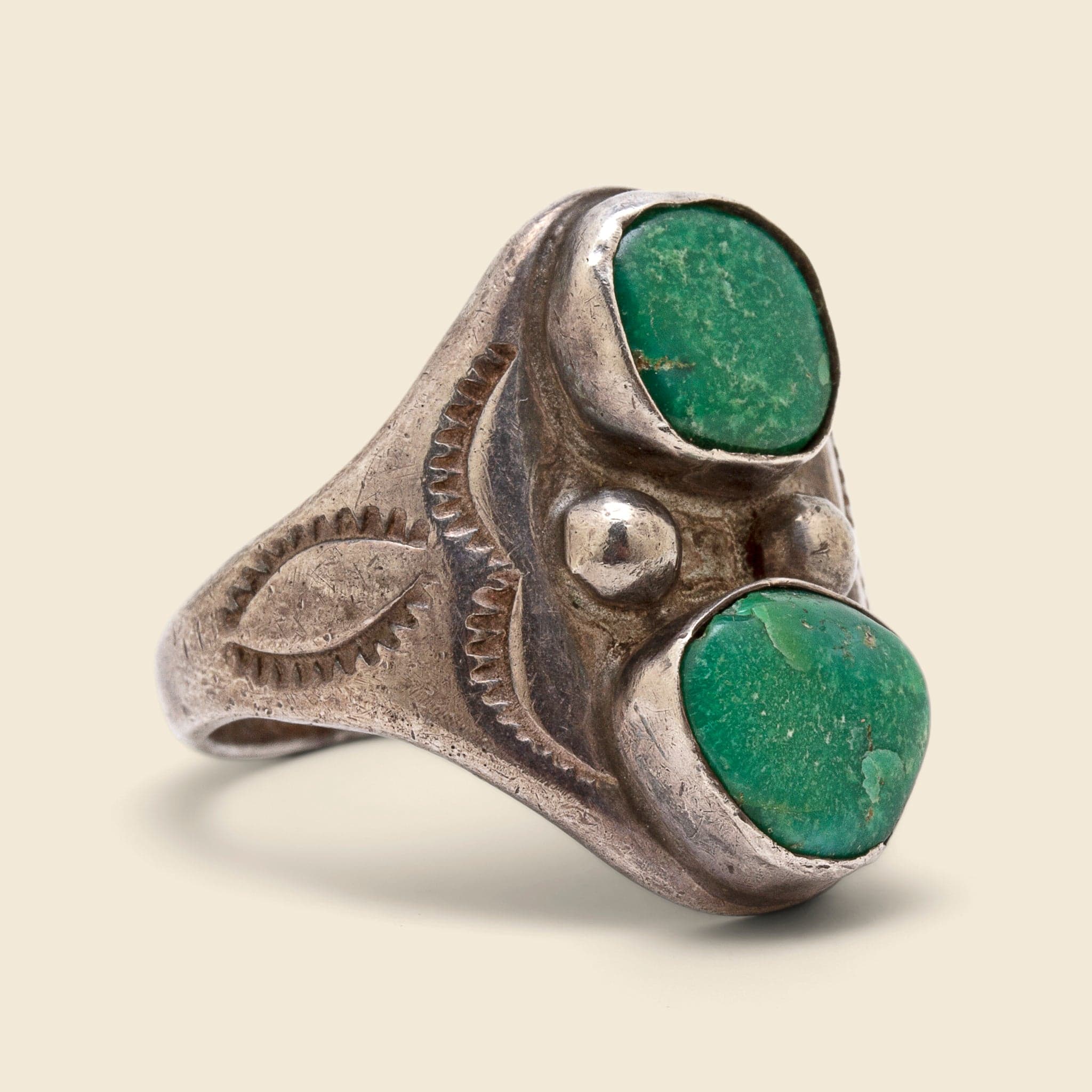 Two Stone Turquoise & Stamped Silver Ring - Vintage - STAG Provisions - One & Done - Accessories & Jewelry