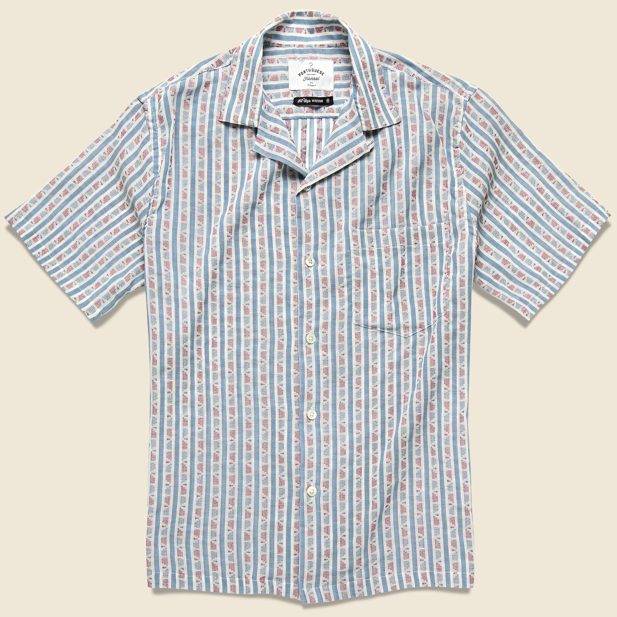 Puerto Geo Stripe Shirt - Light Blue - Portuguese Flannel - STAG Provisions - Tops - S/S Woven - Other Pattern
