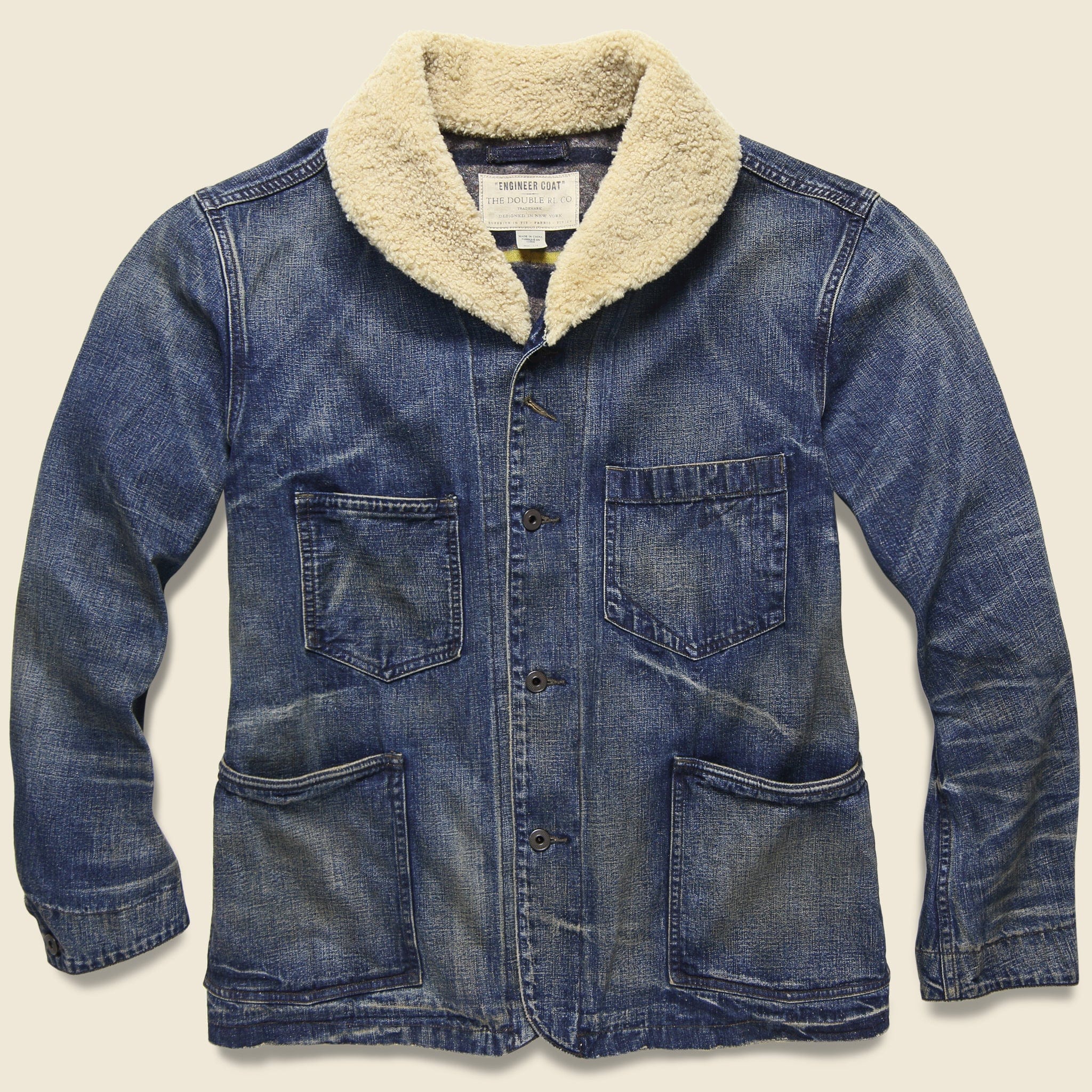 Shearling-Collar Denim Jacket - Bismarck Wash - RRL - STAG Provisions - Outerwear - Coat / Jacket