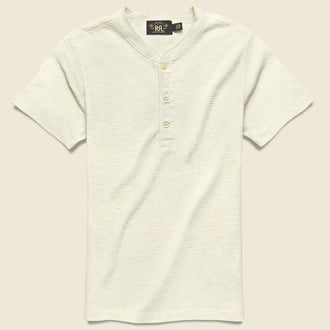 Waffle-Knit Henley - Paper White