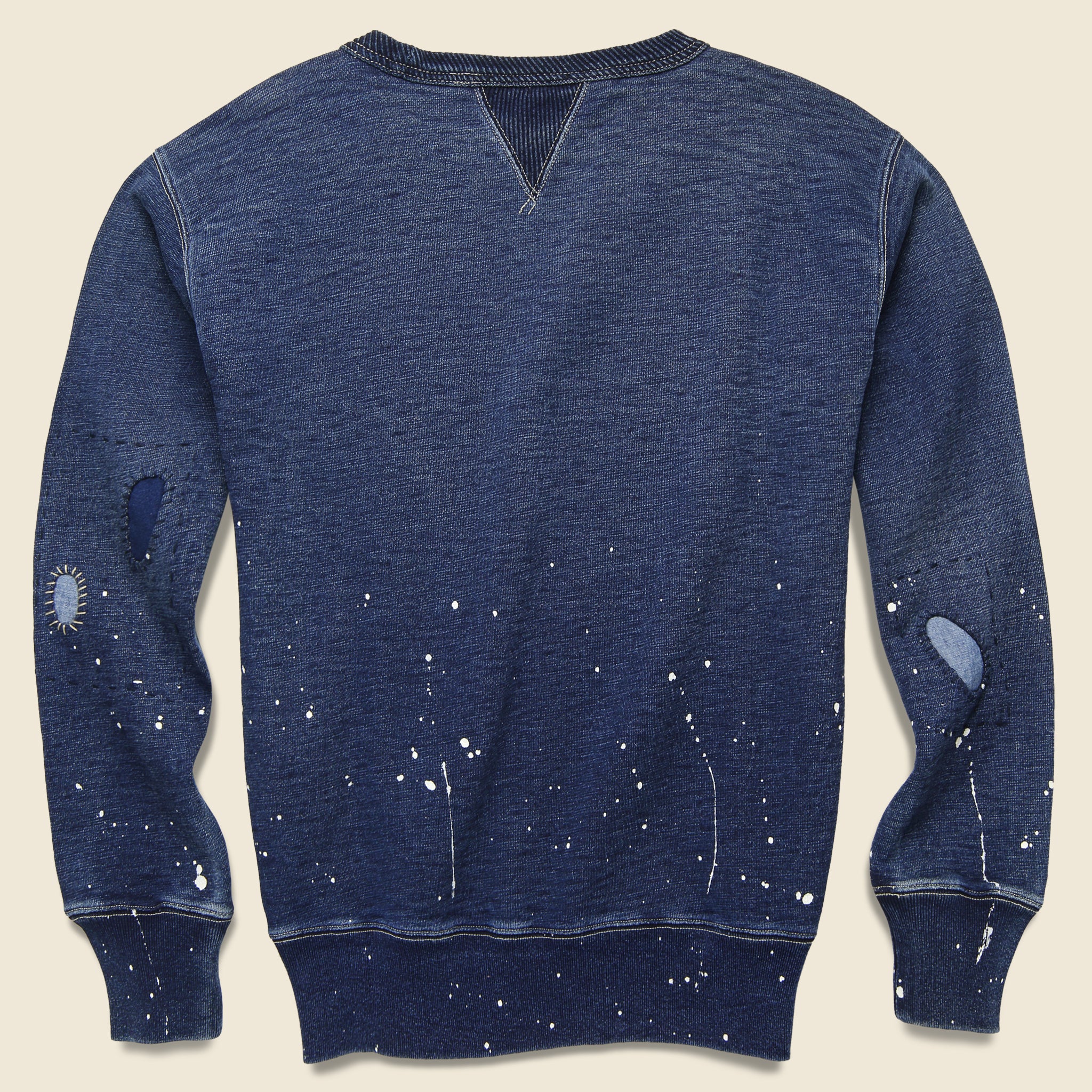 
                          Distressed Double V Crewneck - Washed Blue Indigo - RRL - STAG Provisions - Tops - Fleece / Sweatshirt
                        
