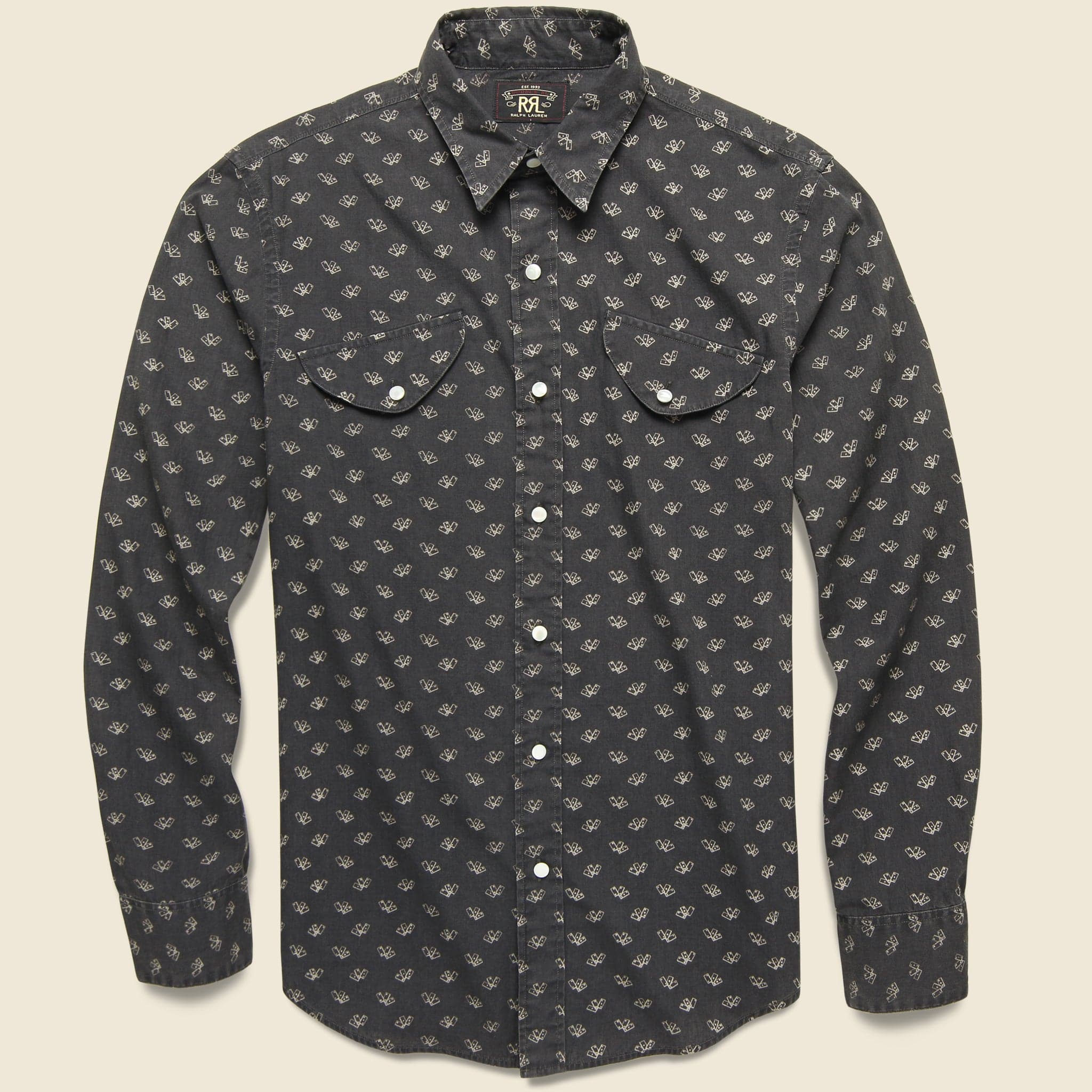 Slim Fit Card-Print Western Shirt - Sulphur Black - RRL - STAG Provisions - Tops - L/S Woven - Other Pattern