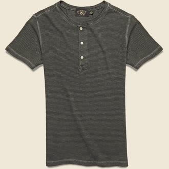 Waffle-Knit Henley - Faded Black