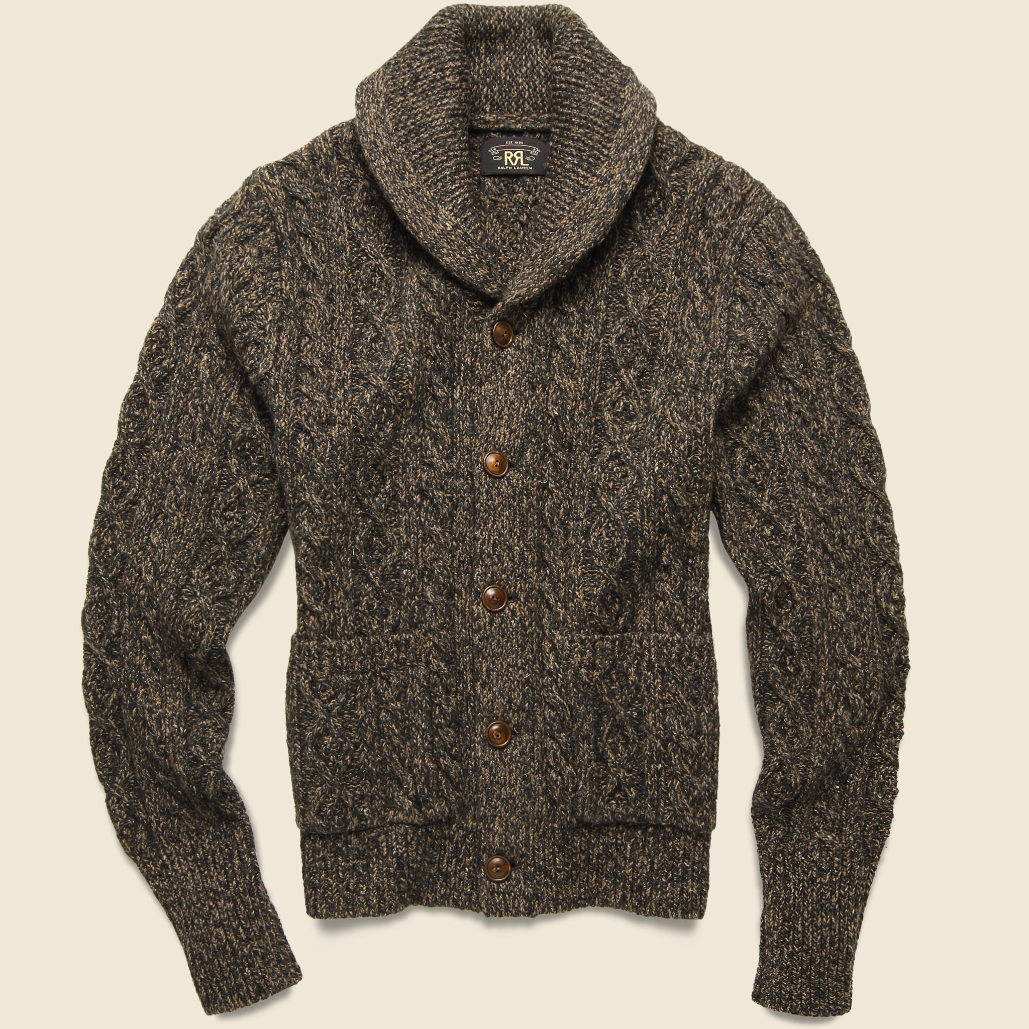 Marled Aran-Knit Wool-Blend Cardigan - Black/Brown - RRL - STAG Provisions - Tops - Sweater