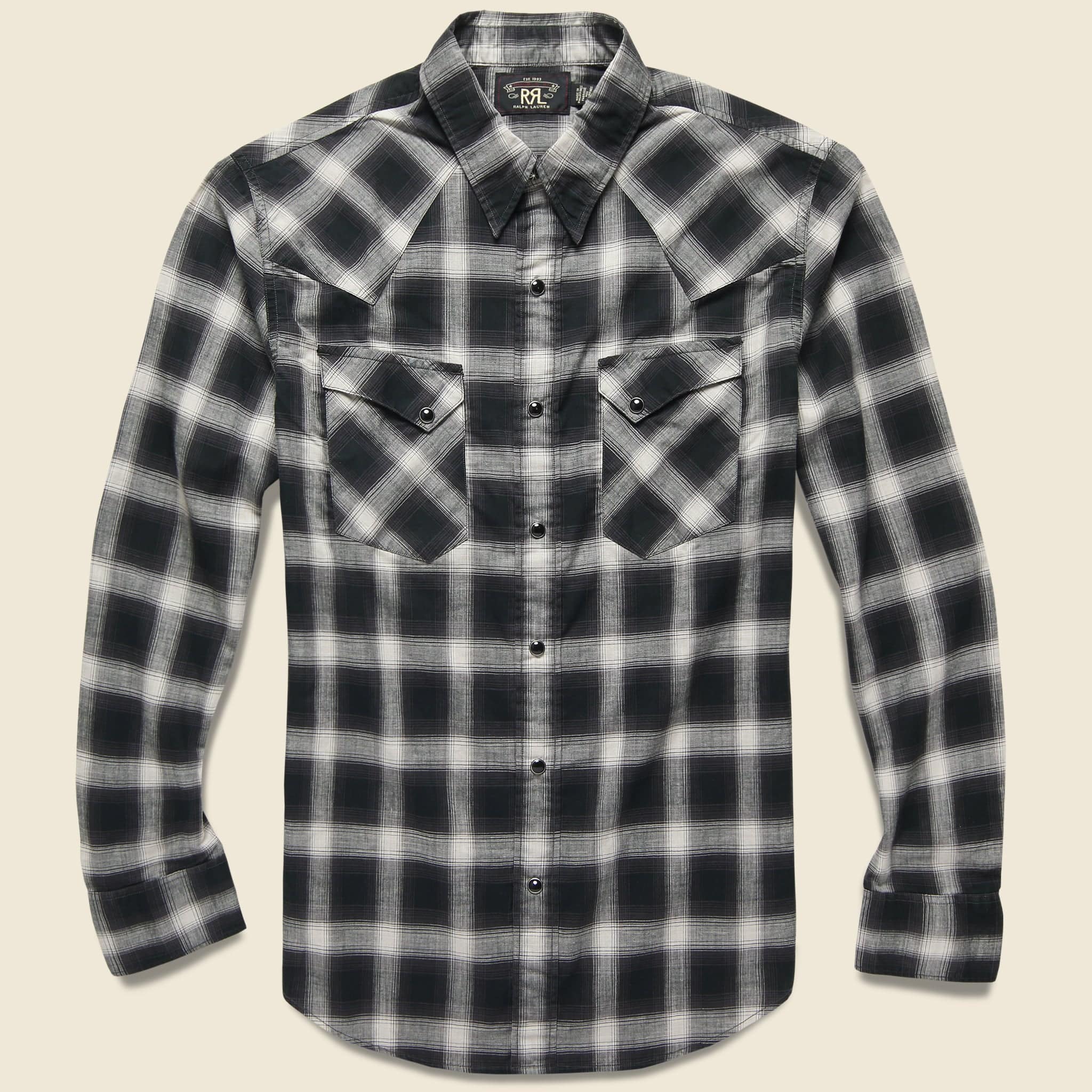 Wrangler Ombre Plaid Western Shirt - Black/Grey - RRL - STAG Provisions - Tops - L/S Woven - Plaid
