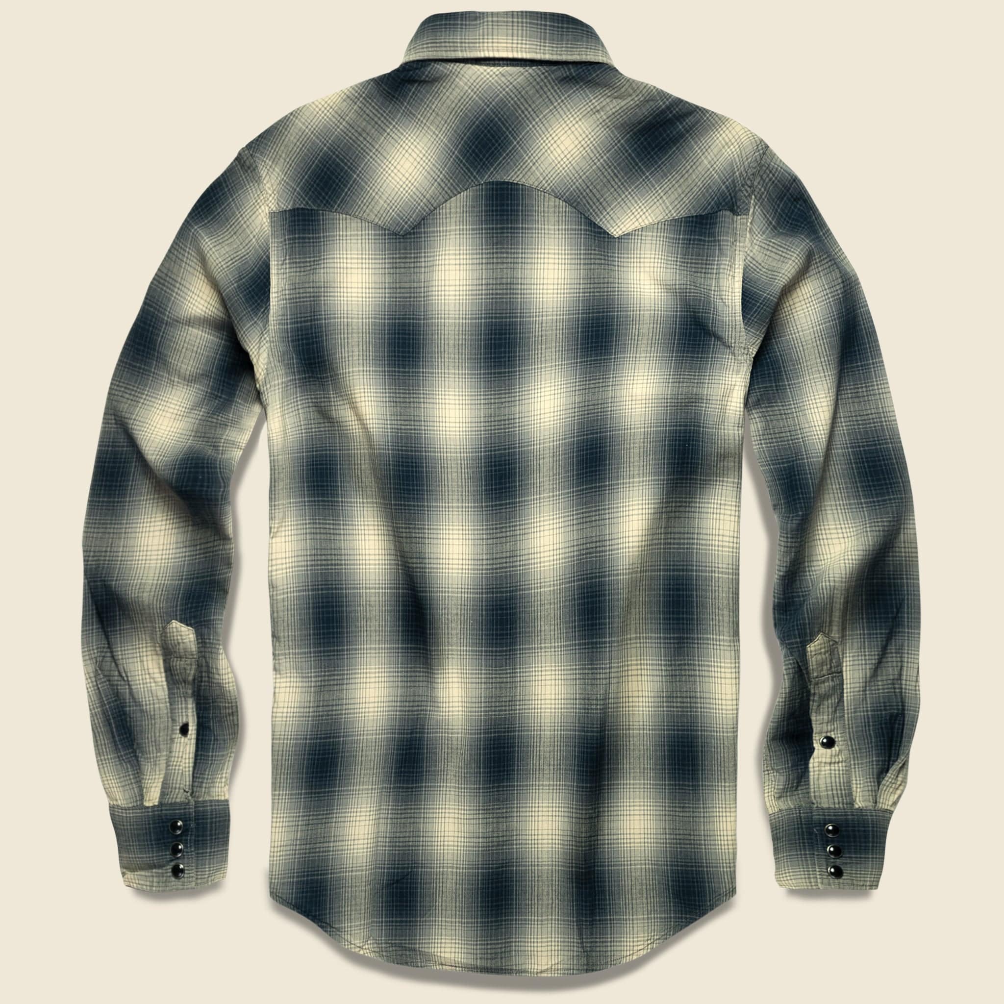 
                          Slim Fit Plaid Western - Black Ombre Plaid - RRL - STAG Provisions - Tops - L/S Woven - Plaid
                        