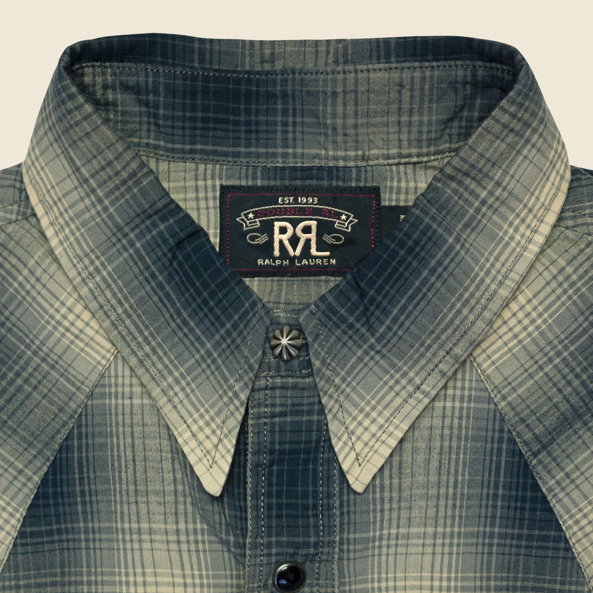 
                          Slim Fit Plaid Western - Black Ombre Plaid - RRL - STAG Provisions - Tops - L/S Woven - Plaid
                        
