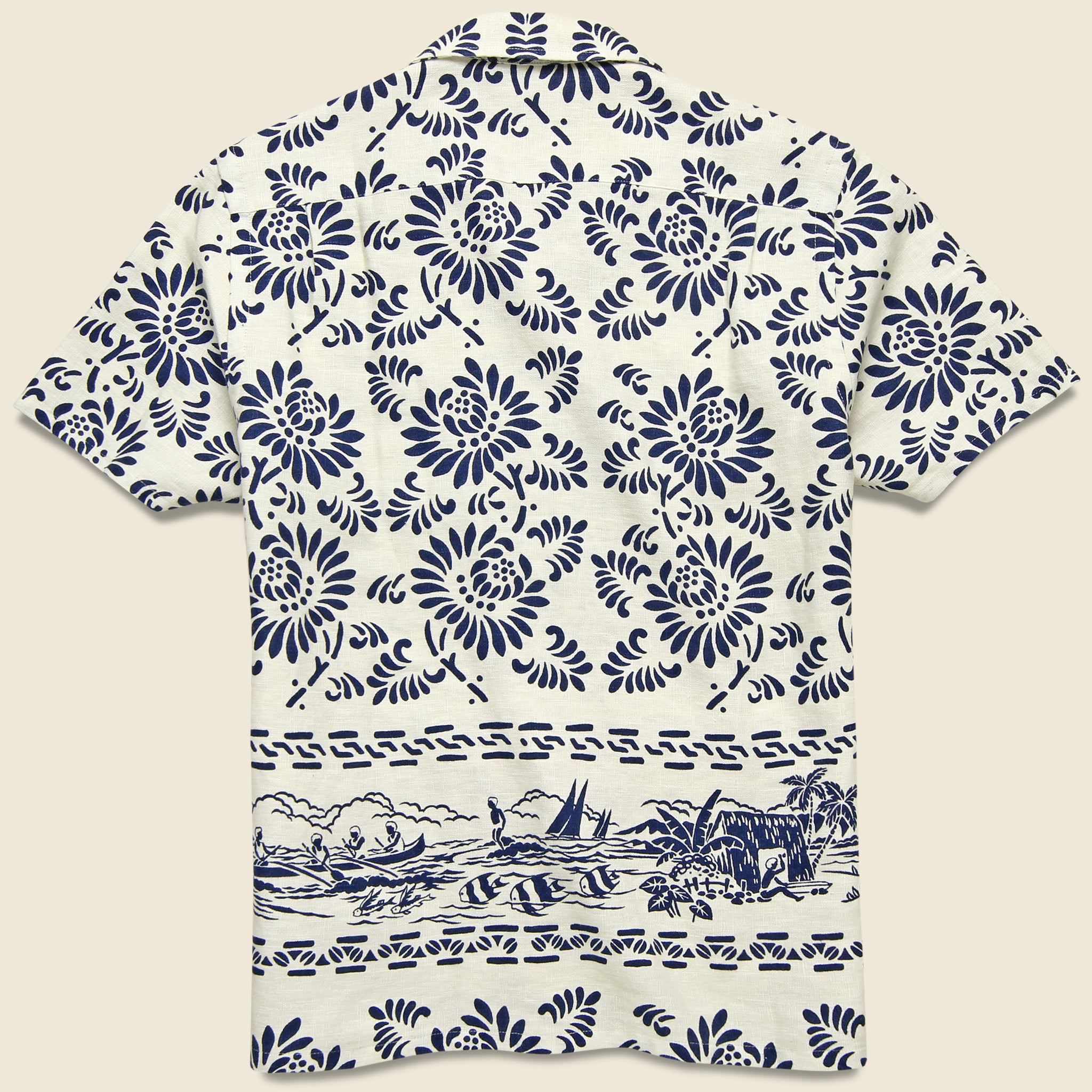 
                          Print Linen Camp Shirt - Cream/Blue - RRL - STAG Provisions - Tops - S/S Woven - Other Pattern
                        