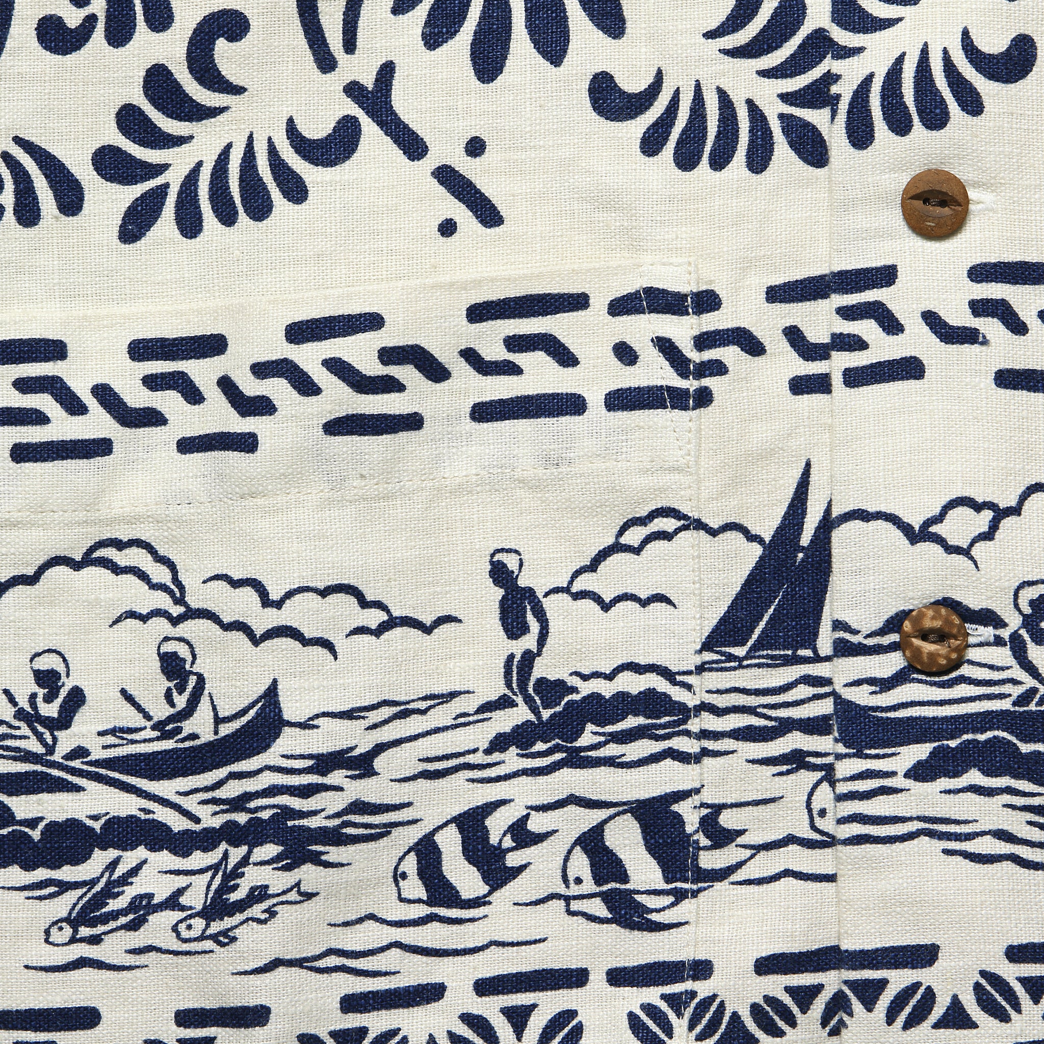 
                          Print Linen Camp Shirt - Cream/Blue - RRL - STAG Provisions - Tops - S/S Woven - Other Pattern
                        