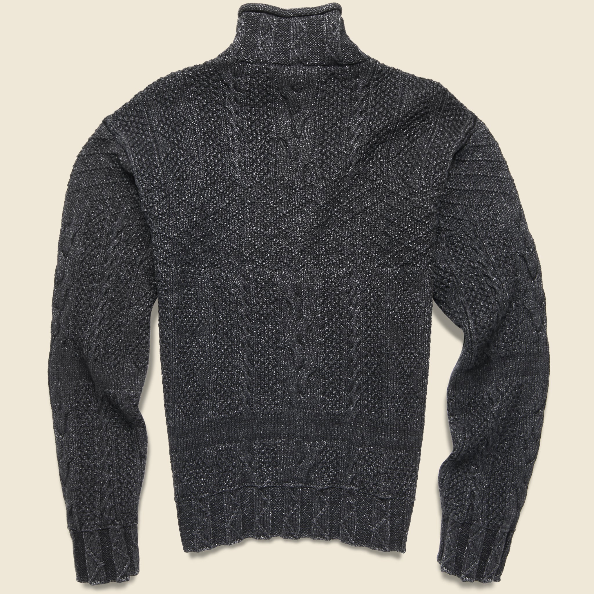 
                          Roll Neck Cable Knit Sweater - Black Indigo - RRL - STAG Provisions - Tops - Sweater
                        