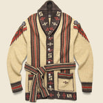 Linen-Blend Belted Cardigan - Tan/Brown/Red Mutli - RRL - STAG Provisions - Tops - Sweater