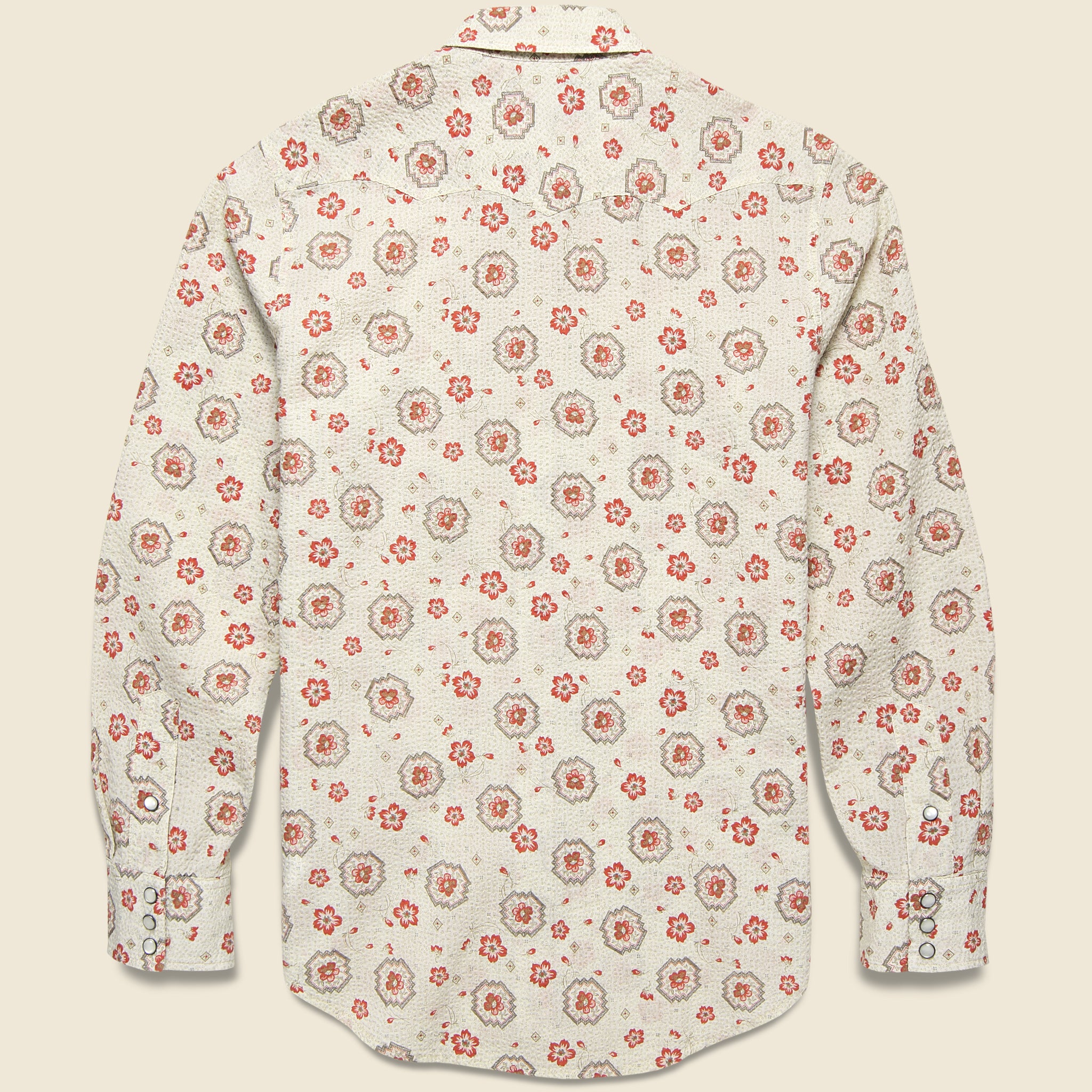 
                          Bandana Print Seersucker Western Shirt - Tan/Coral - RRL - STAG Provisions - Tops - L/S Woven - Other Pattern
                        