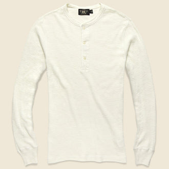 Waffle-Knit Henley - Paper White