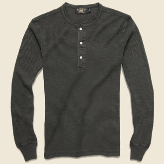 Waffle-Knit Henley - Faded Black