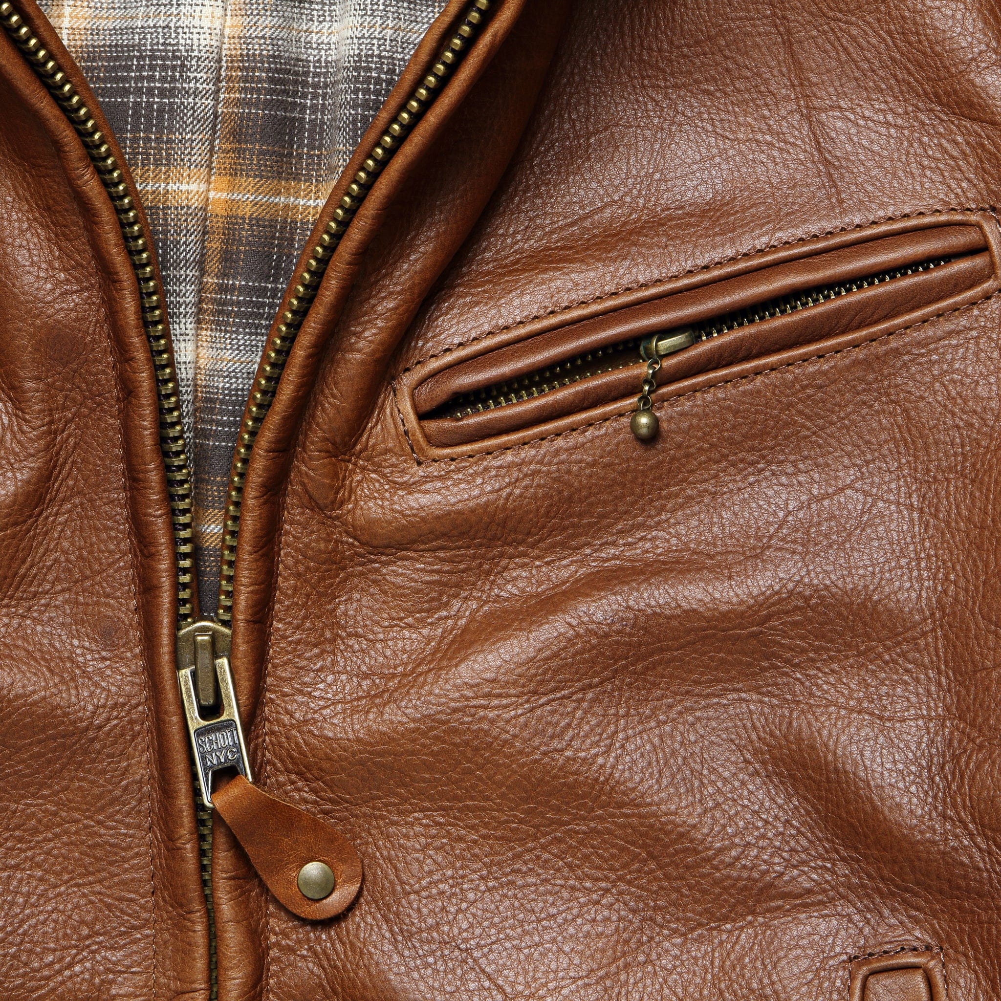 
                          Waxy Antique Cowhide Moto Jacket - Luggage - Schott - STAG Provisions - Outerwear - Coat / Jacket
                        