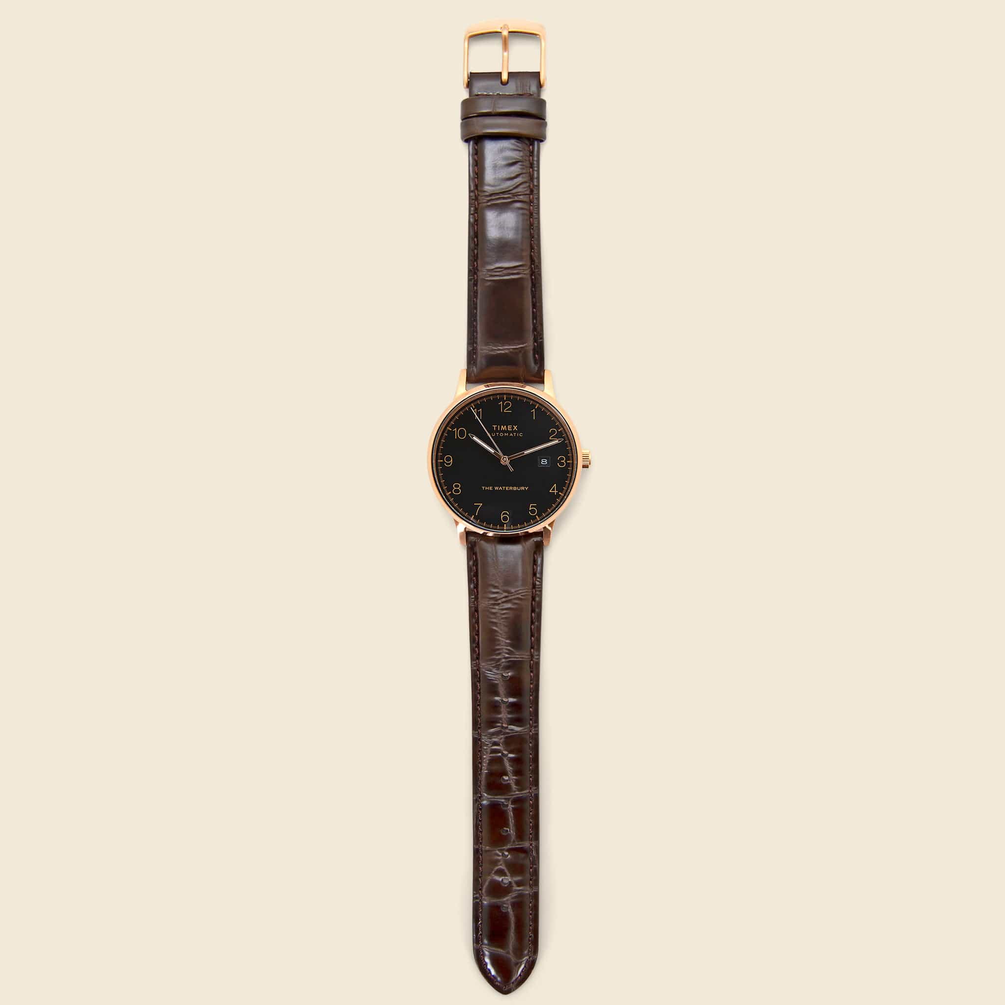 
                          Waterbury Leather Strap Watch 40mm - Rose Gold Tone/Brown/Black - Timex - STAG Provisions - Accessories - Watches
                        