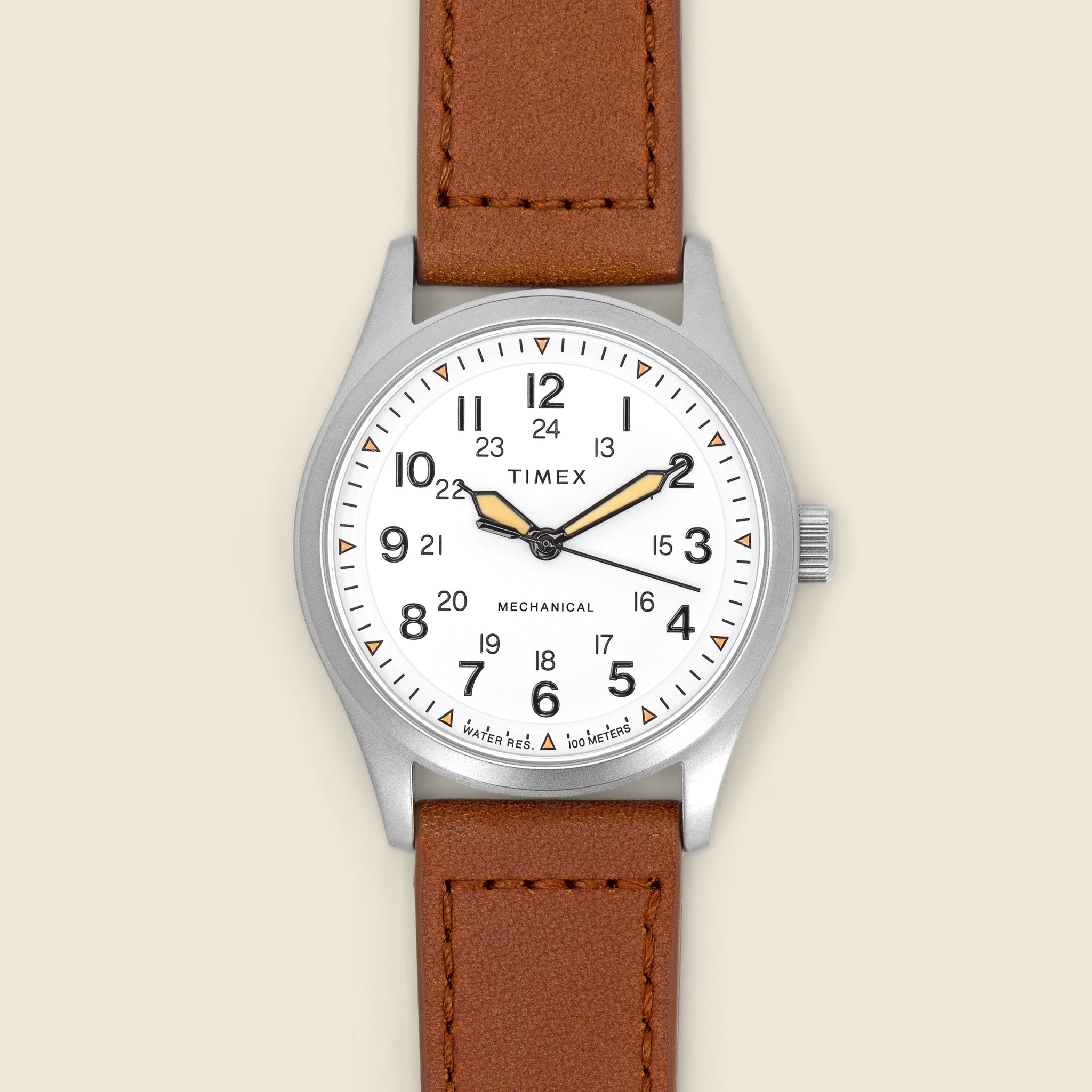 Expedition North Field Post Mechanical Watch 38mm - White/Brown Leather - Timex - STAG Provisions - Accessories - Watches