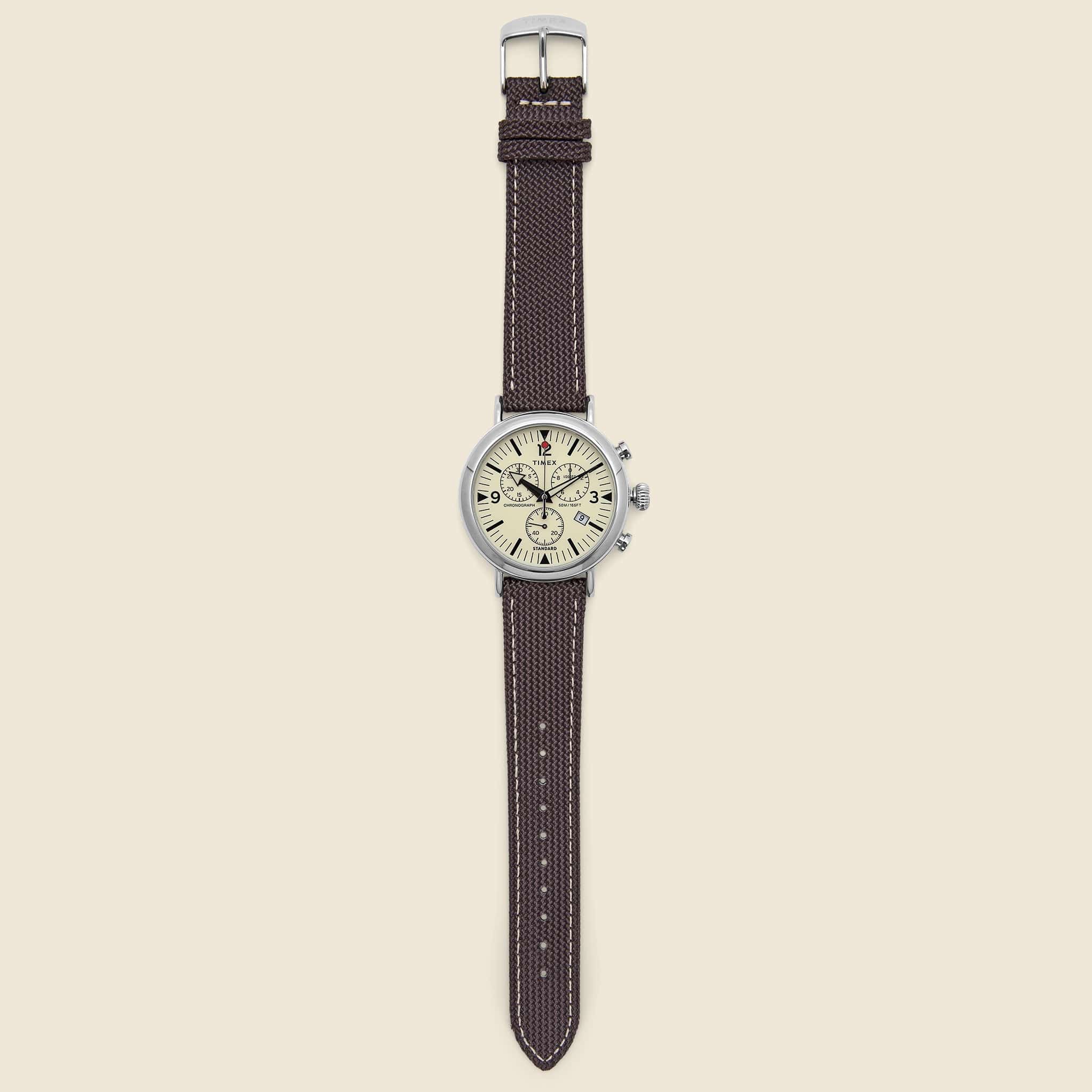 
                          Standard Chronograph Fabric Strap Watch 41mm - Silver/Brown/Cream - Timex - STAG Provisions - Accessories - Watches
                        
