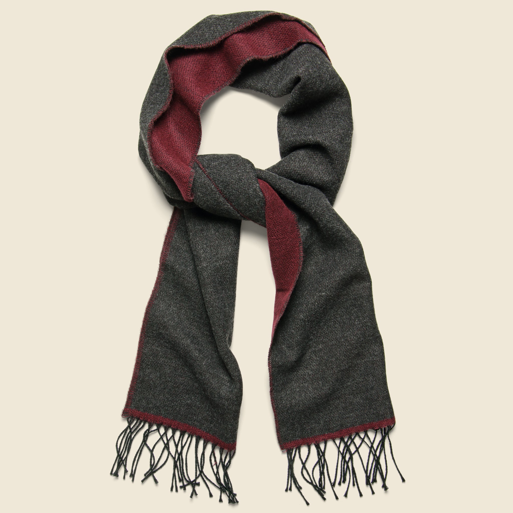 Double-Sided Scarf - Claret/Charcoal - Universal Works - STAG Provisions - Accessories - Scarves