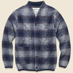 Wool Fleece Cardigan - Navy Check - Universal Works - STAG Provisions - Tops - Sweater