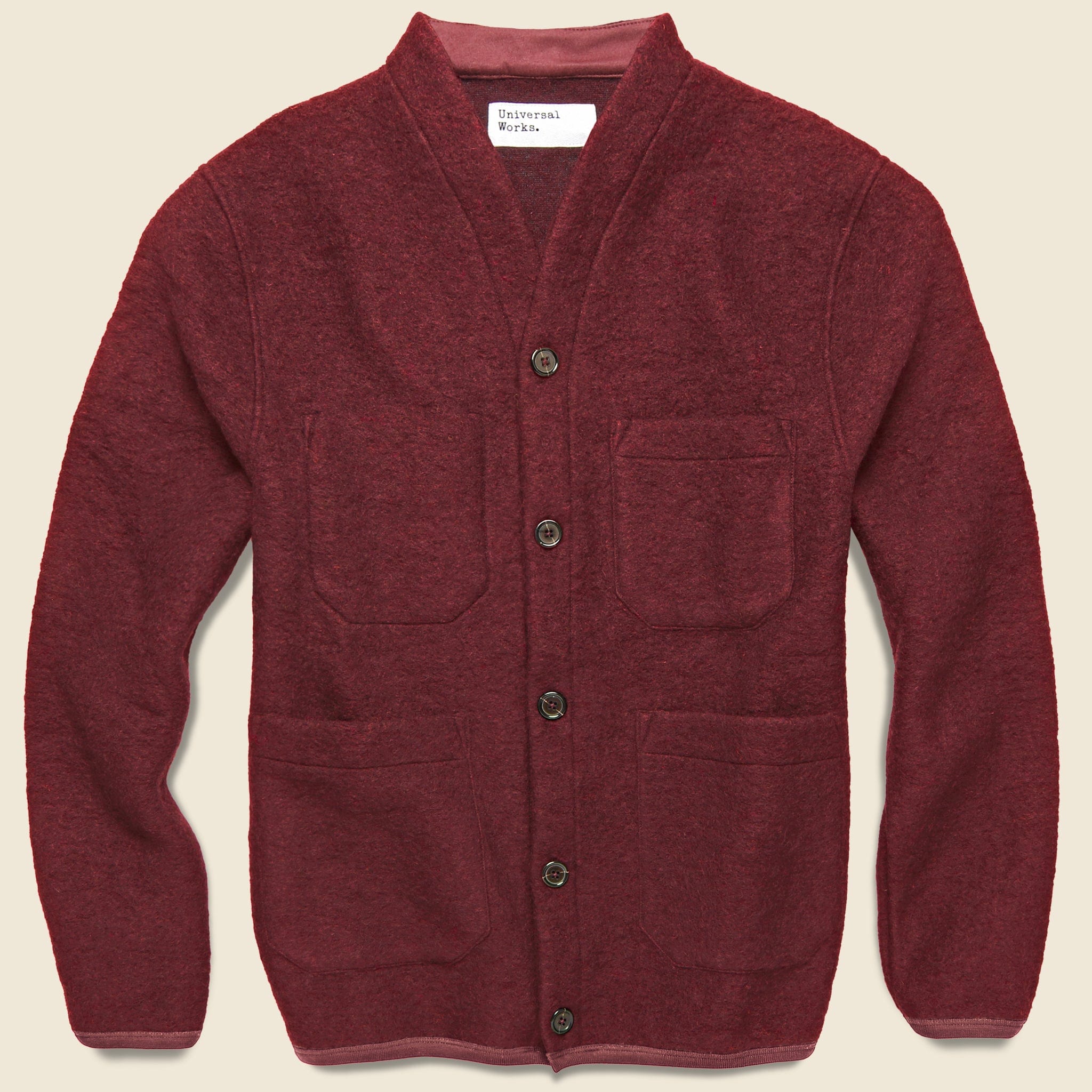 Wool Fleece Cardigan - Berry - Universal Works - STAG Provisions - Tops - Sweater