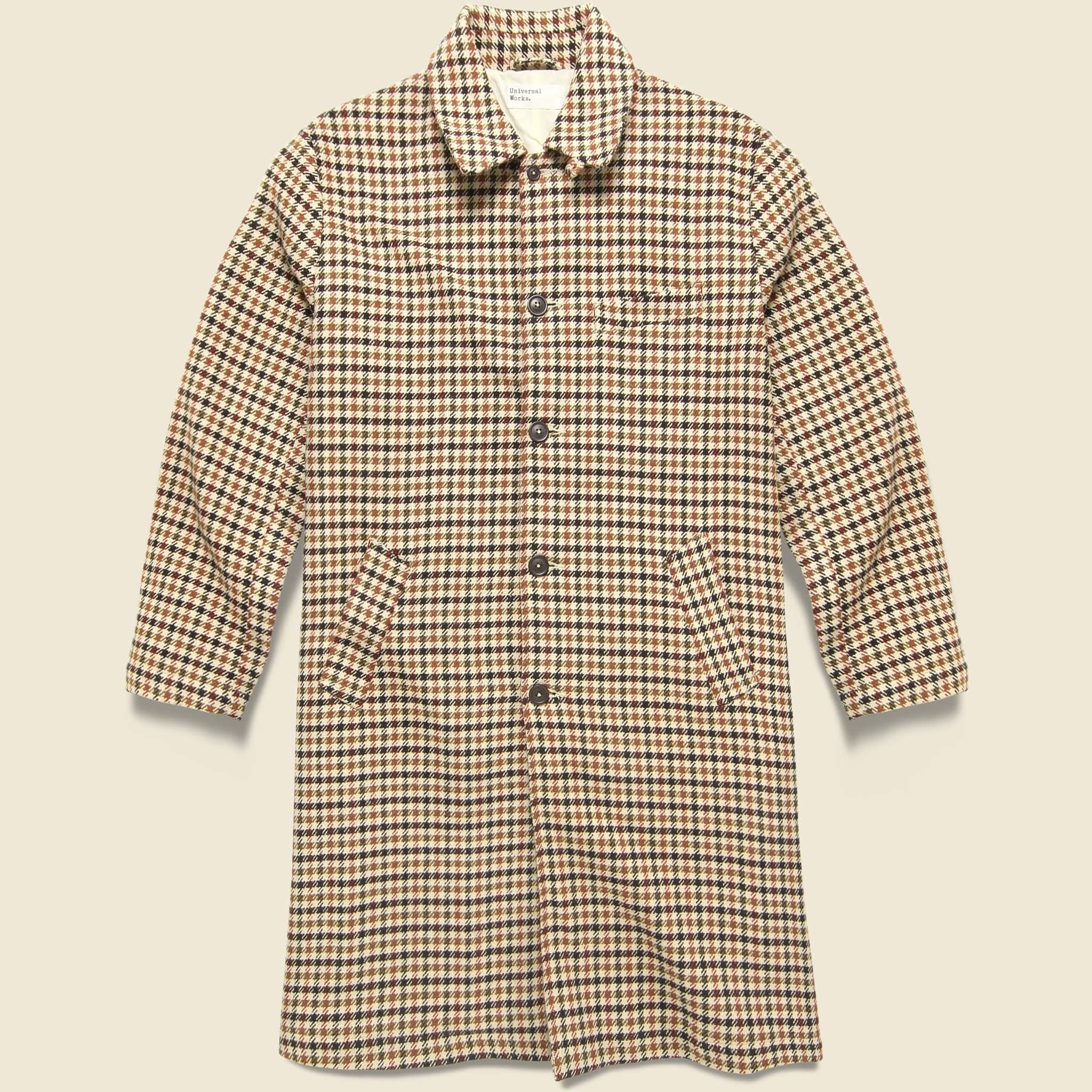 Swing Overcoat - Stone Houndstooth Check - Universal Works - STAG Provisions - Outerwear - Coat / Jacket