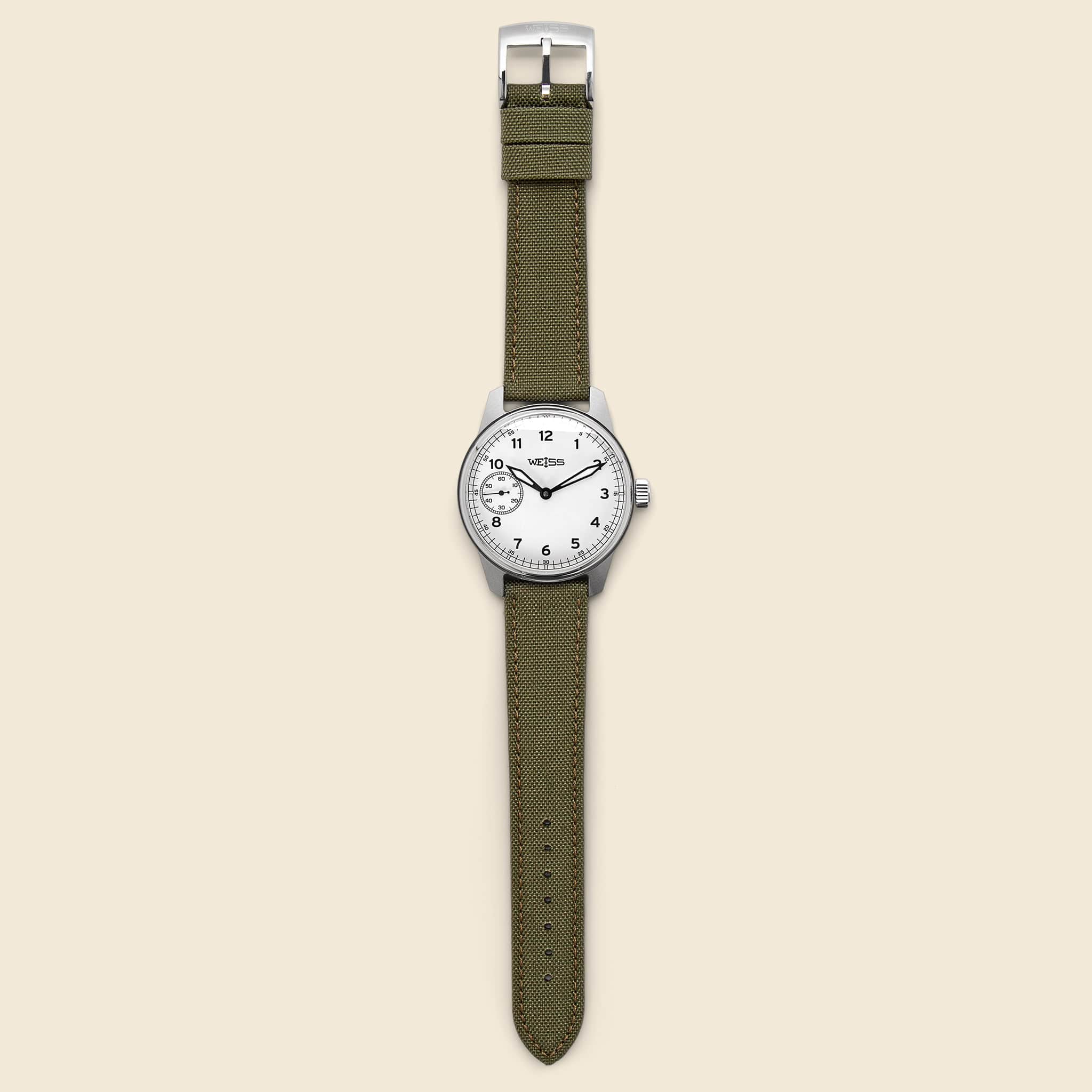 
                          Standard Issue Field Watch 42mm - White/Olive - Weiss Watch Co - STAG Provisions - Accessories - Watches
                        