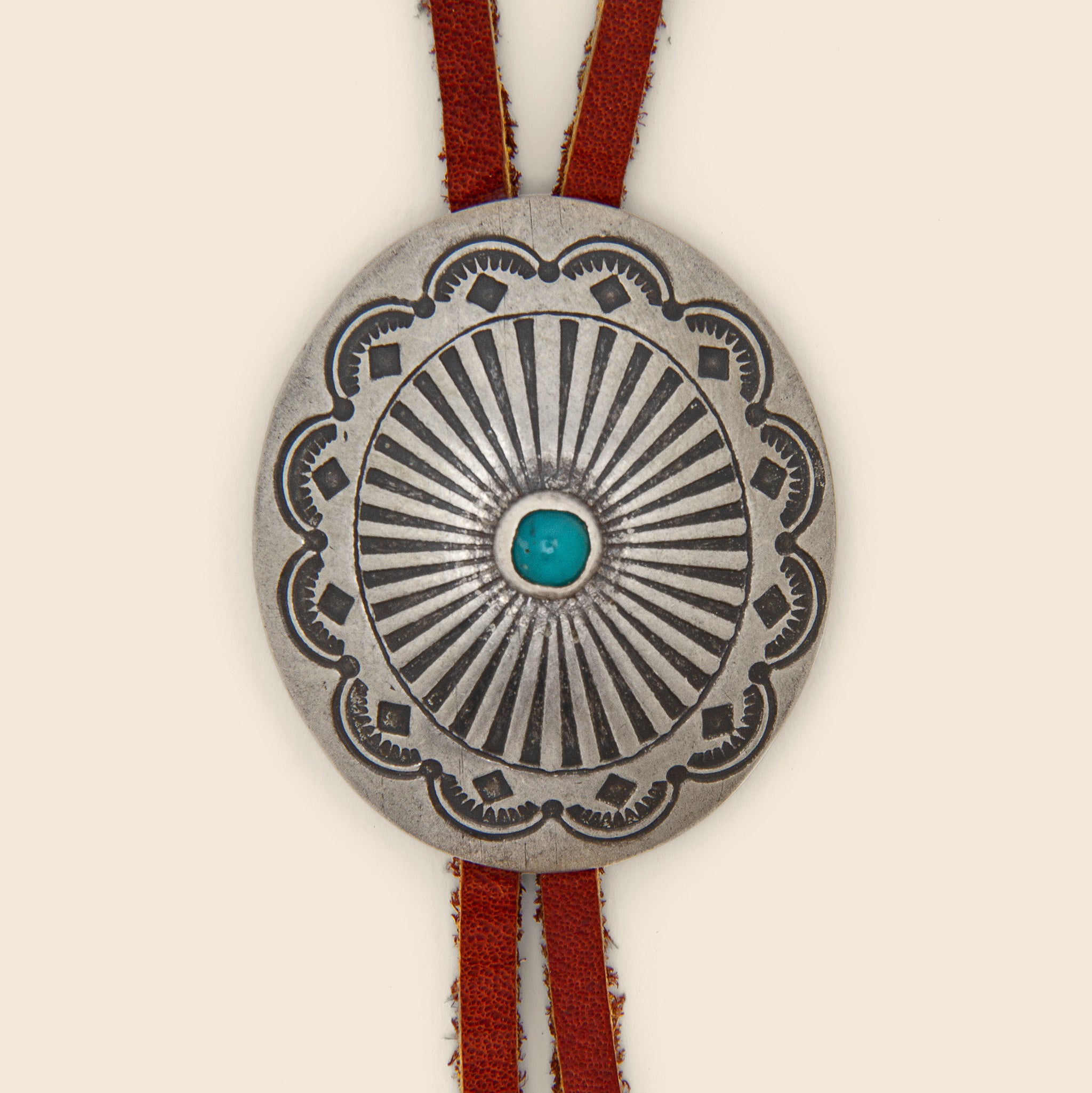 
                          Leather Bolo Tie with Concho - Silver/Turquoise/Brown - Yuketen - STAG Provisions - Accessories - Necklaces
                        